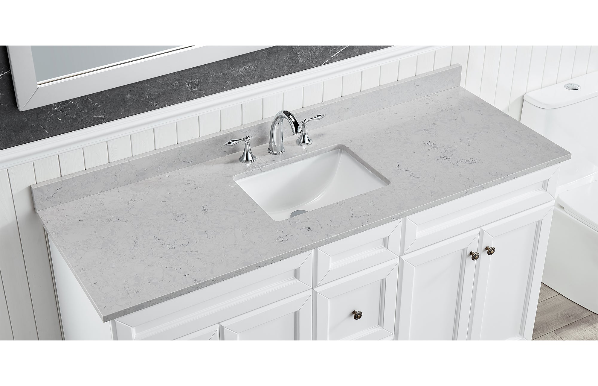 Amalfi 61"W x 22"D Ascot White Engineered Marble Vanity Top with Rectangular Undermount Bowl