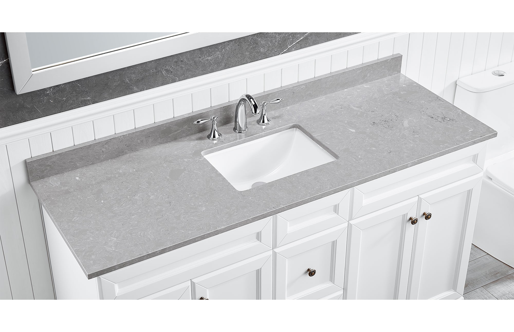 Amalfi 61"W x 22"D Ascot White Engineered Marble Vanity Top with Rectangular Undermount Bowl