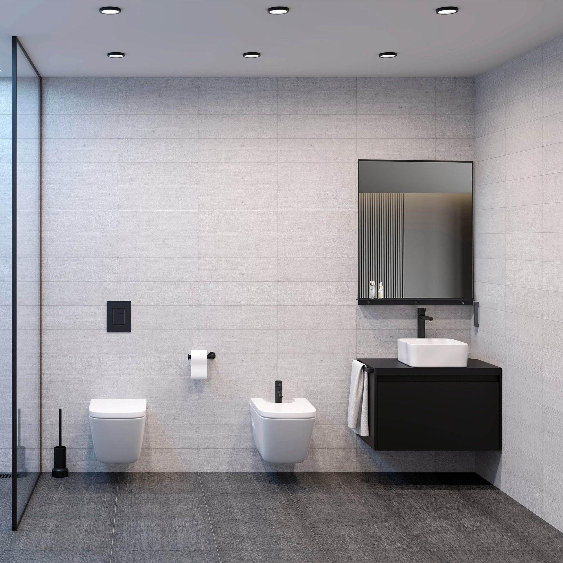 Lexi 24" x 32" Black & Chrome Framed Wall Mirror with Shelf – Water Resistant & Versatile