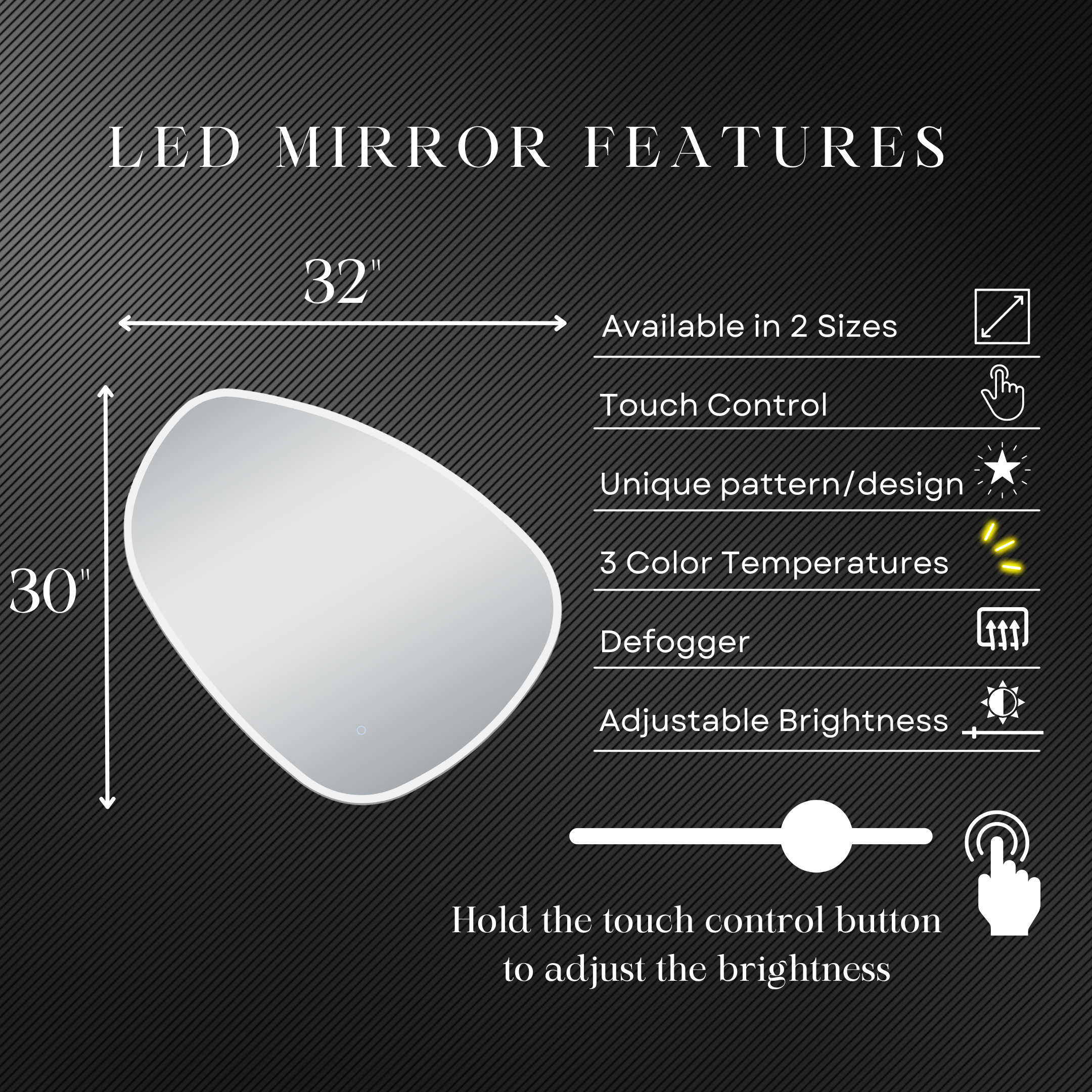 Eva Irregular Shaped LED Lighted Mirror with Dimmer & Defogger - Available in 2 Sizes - Dreamwerks