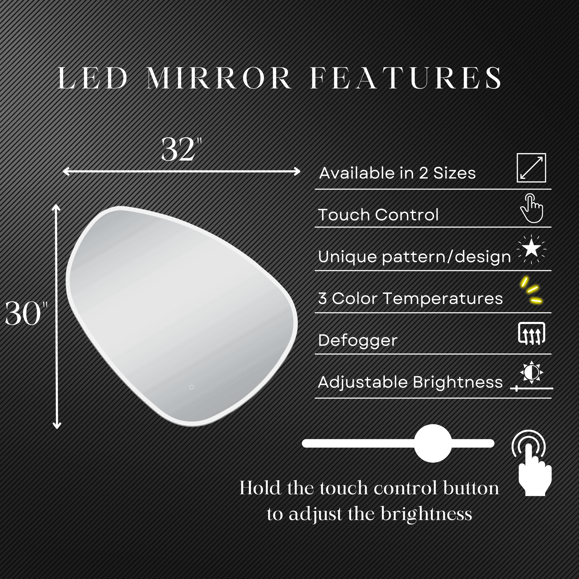 Eva Irregular Shaped LED Lighted Mirror with Dimmer & Defogger - Available in 2 Sizes - Dreamwerks