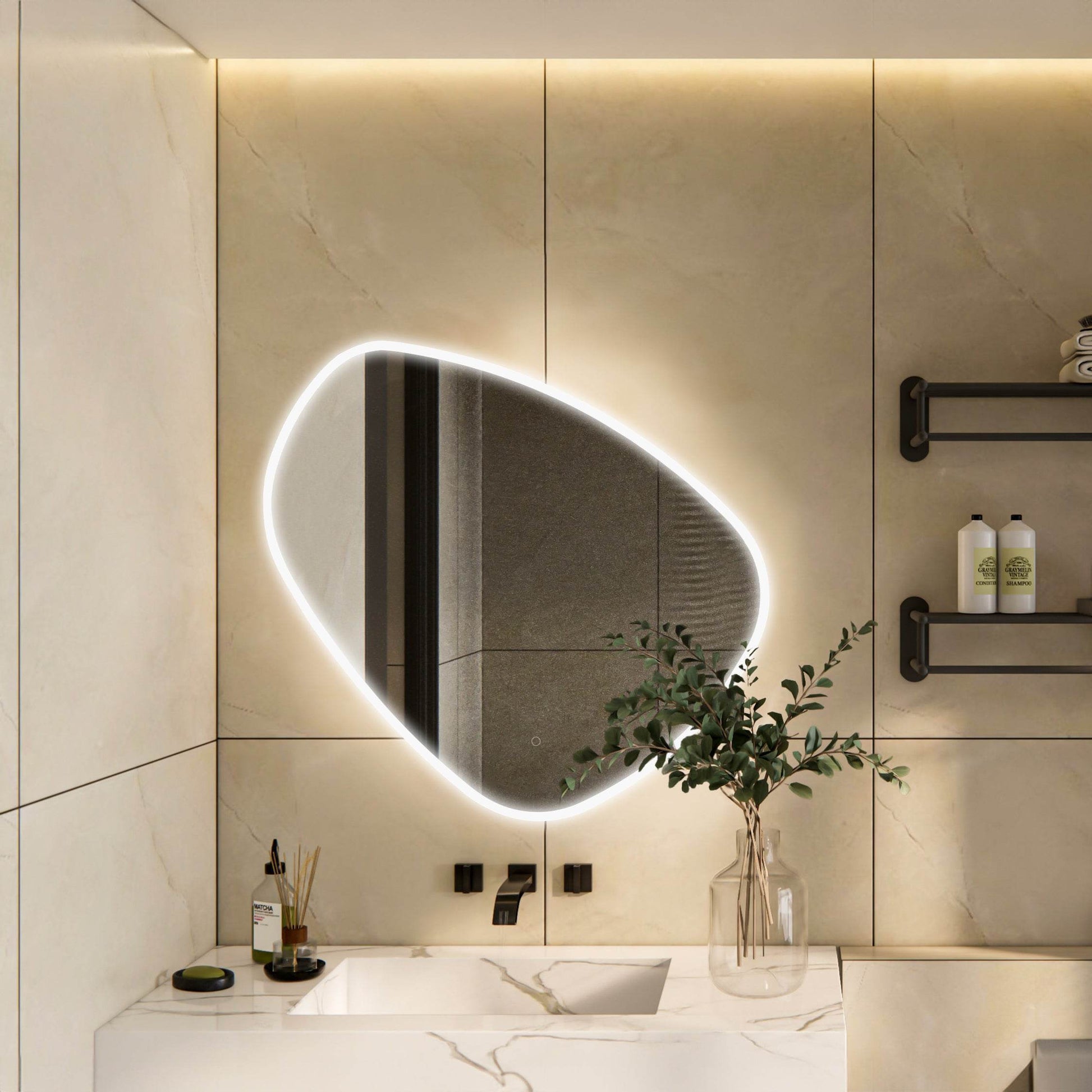 Eva Irregular Shaped LED Lighted Mirror with Dimmer & Defogger - Available in 2 Sizes - Dreamwerks