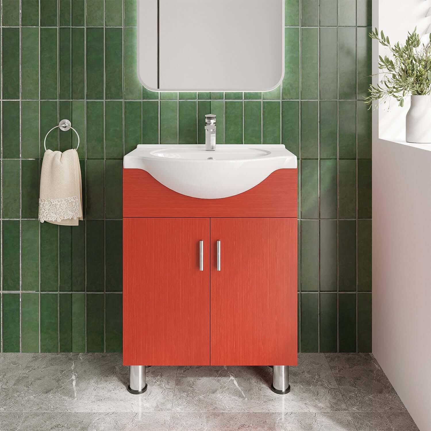 Lilly 24" W x 18" D x 34" H Euro-Style Vanity in Red with Ceramic Vanity Top in White