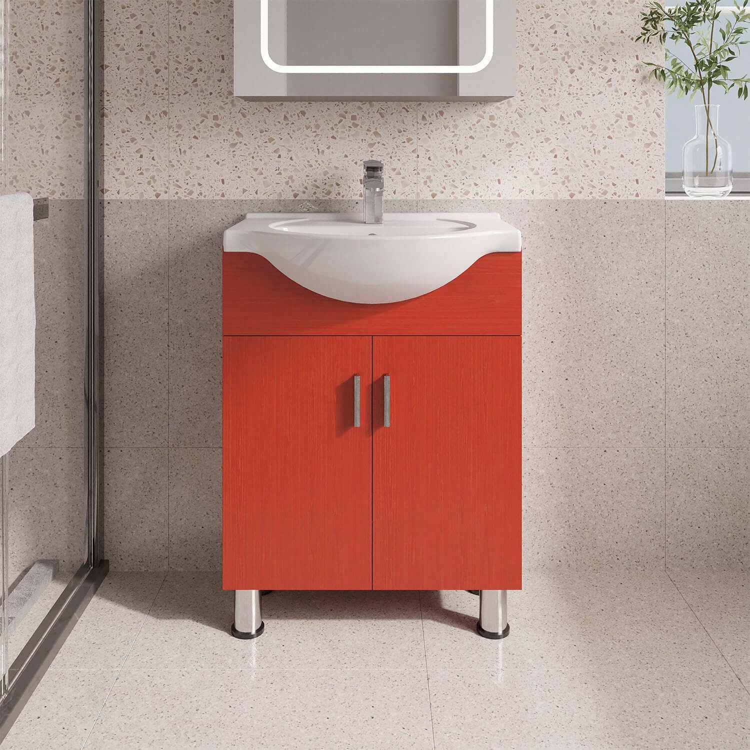 Lilly 24" W x 18" D x 34" H Euro-Style Vanity in Red with Ceramic Vanity Top in White