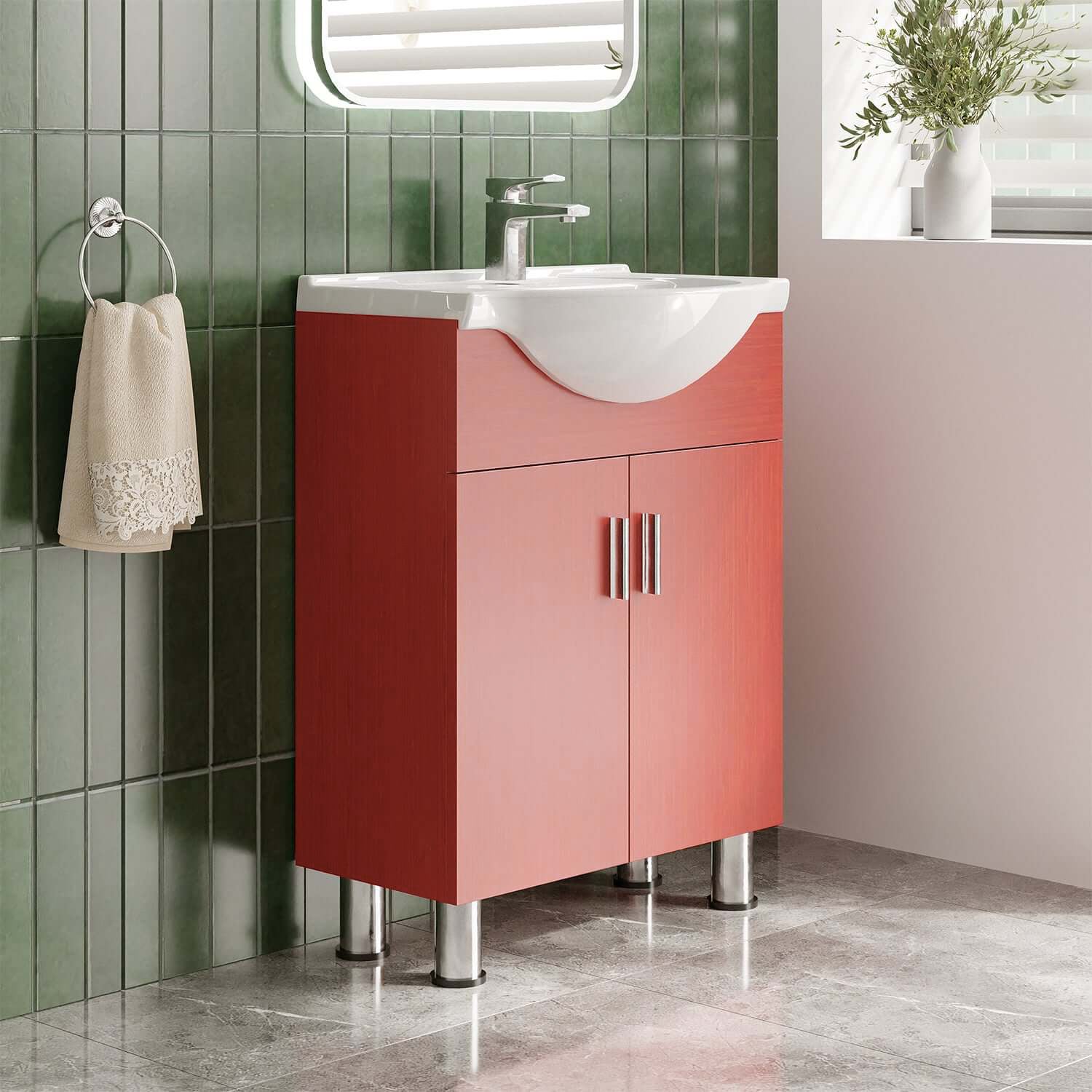 Lilly 24" W x 18" D x 34" H Euro-Style Vanity in Red with Ceramic Vanity Top in White