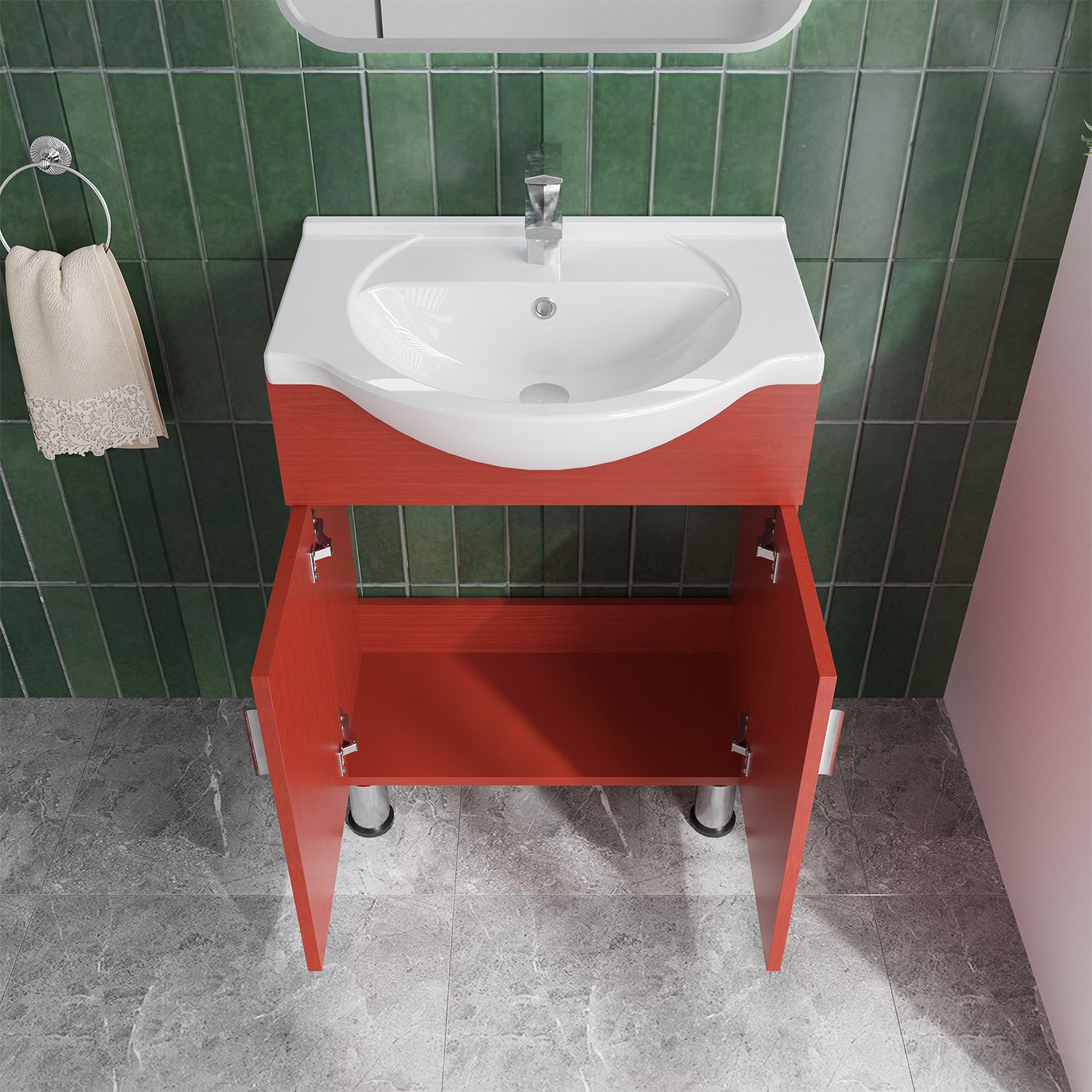 Lilly 24" W x 18" D x 34" H Euro-Style Vanity in Red with Ceramic Vanity Top in White