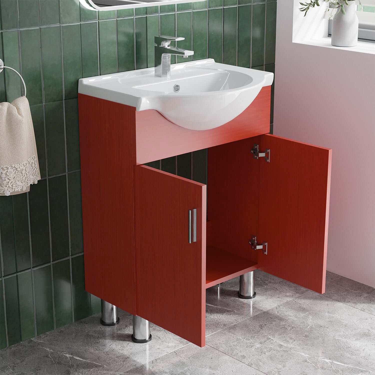 Lilly 24" W x 18" D x 34" H Euro-Style Vanity in Red with Ceramic Vanity Top in White