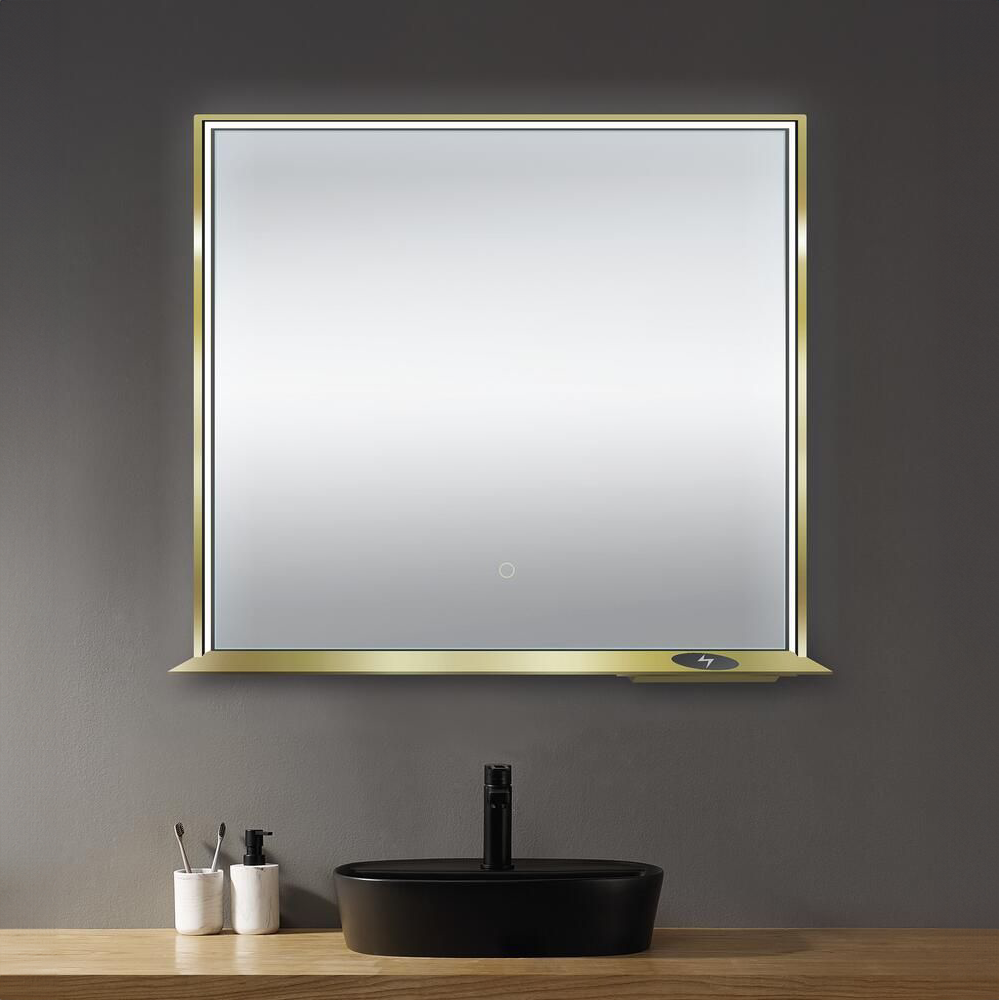 Allegra 36"W x 32"H Framed LED Mirror with Bluetooth Speaker and Wireless Cell Phone Charger - Available in 3 colors