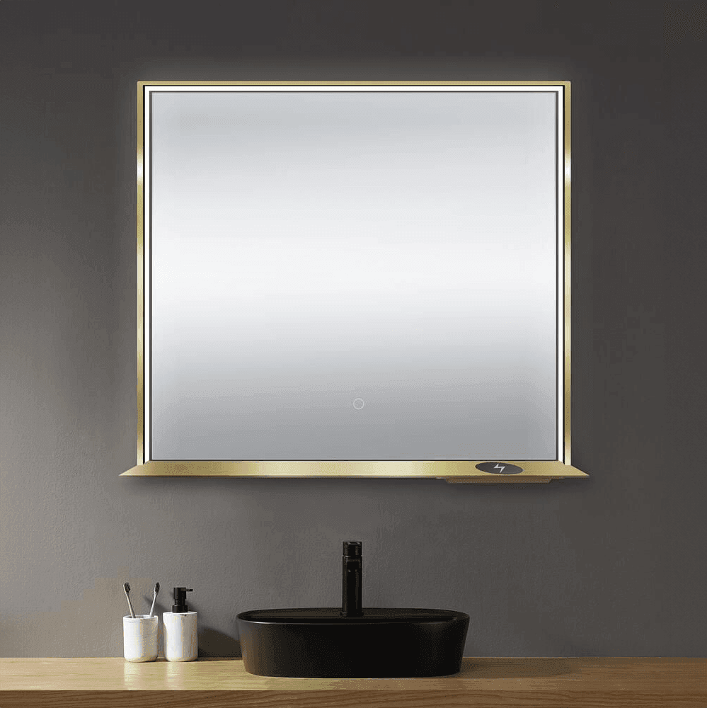 Allegra 36"W x 32"H Framed LED Mirror with Bluetooth Speaker and Wireless Cell Phone Charger - Available in 3 colors - Dreamwerks