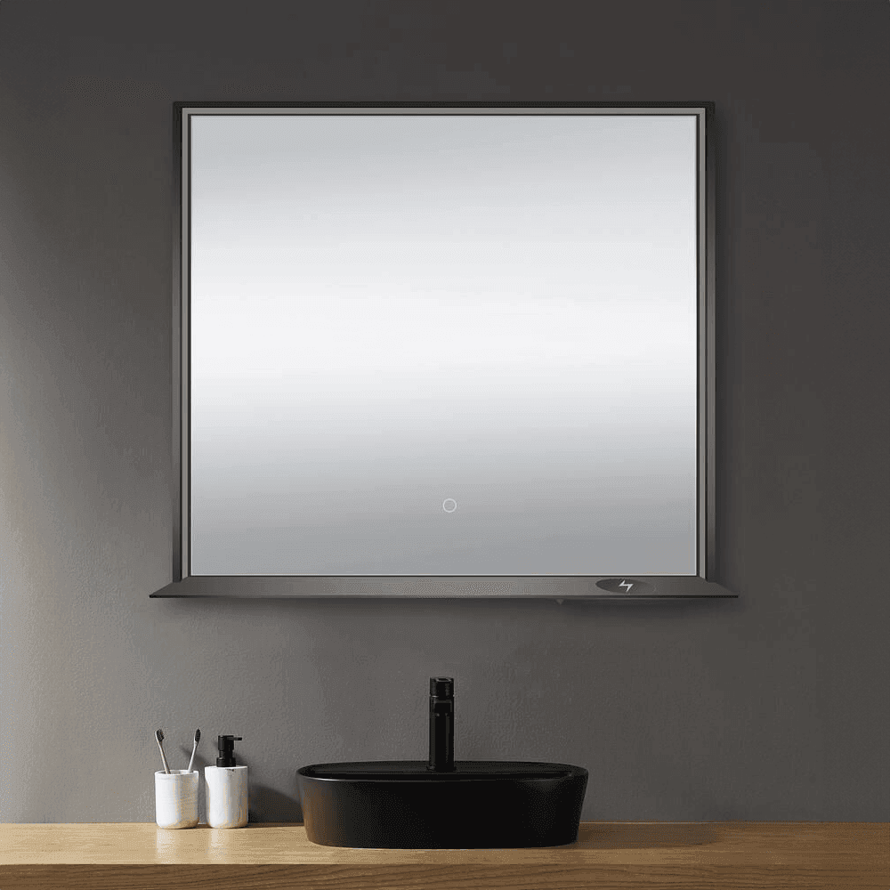 Allegra 36"W x 32"H Framed LED Mirror with Bluetooth Speaker and Wireless Cell Phone Charger - Available in 3 colors - Dreamwerks