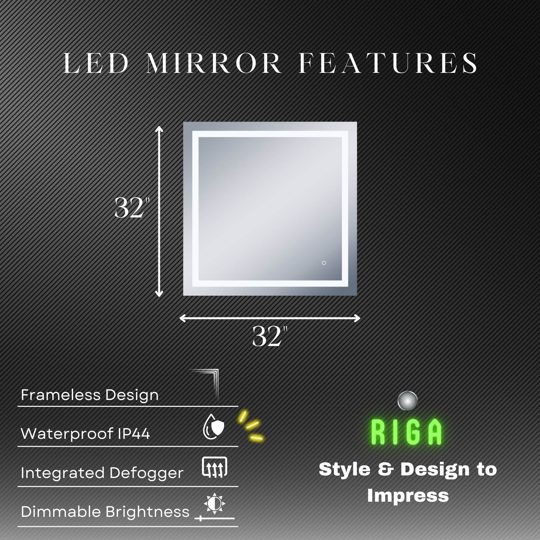Riga Defogger Mirror with Dimmable LED – Luxury Illuminated Wall Mirror in 4 Sizes | Dreamwerks