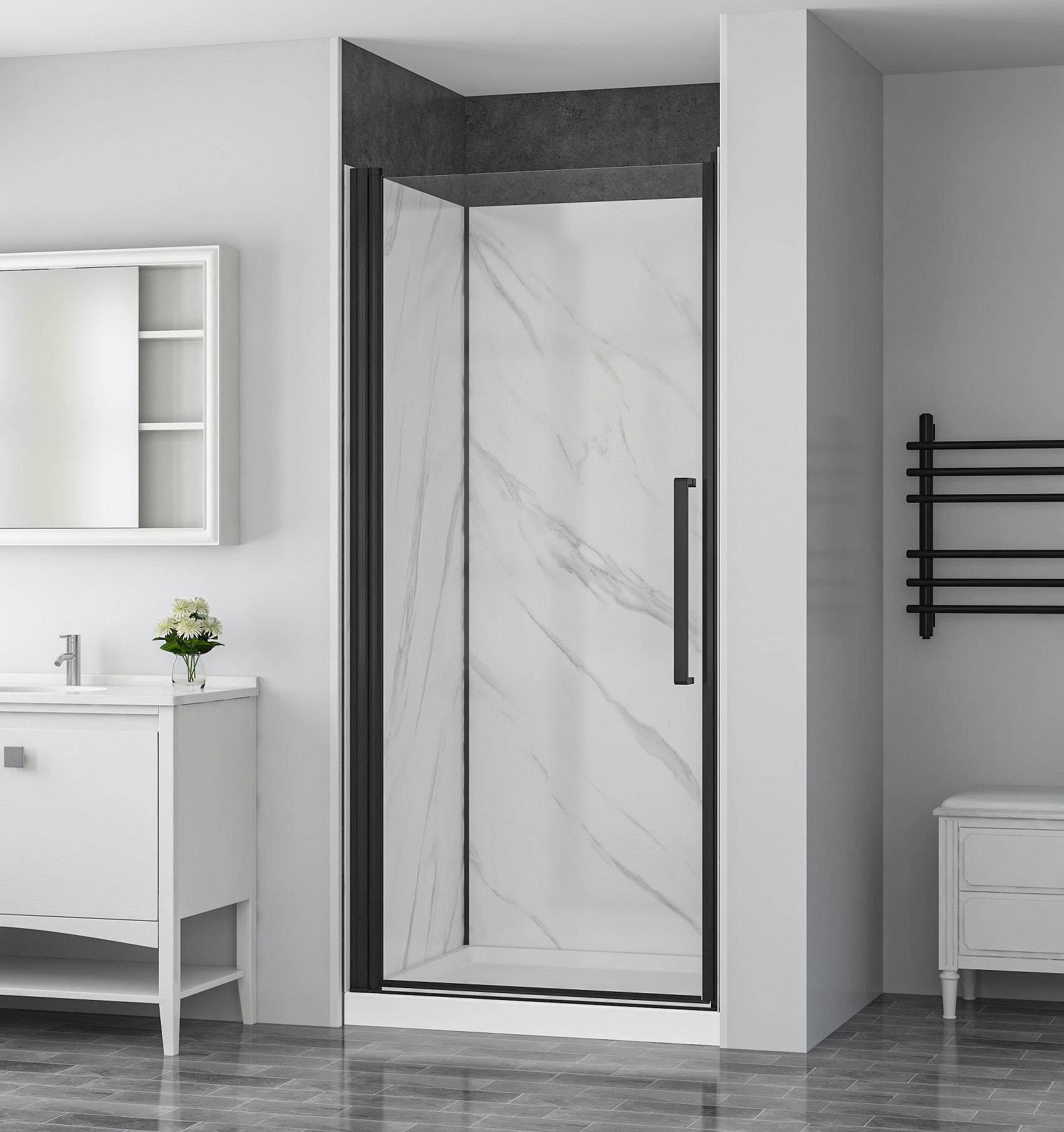 York 36 in. W x 36 in. D x 79 in. H Alcove Black Shower Kit - Dreamwerks