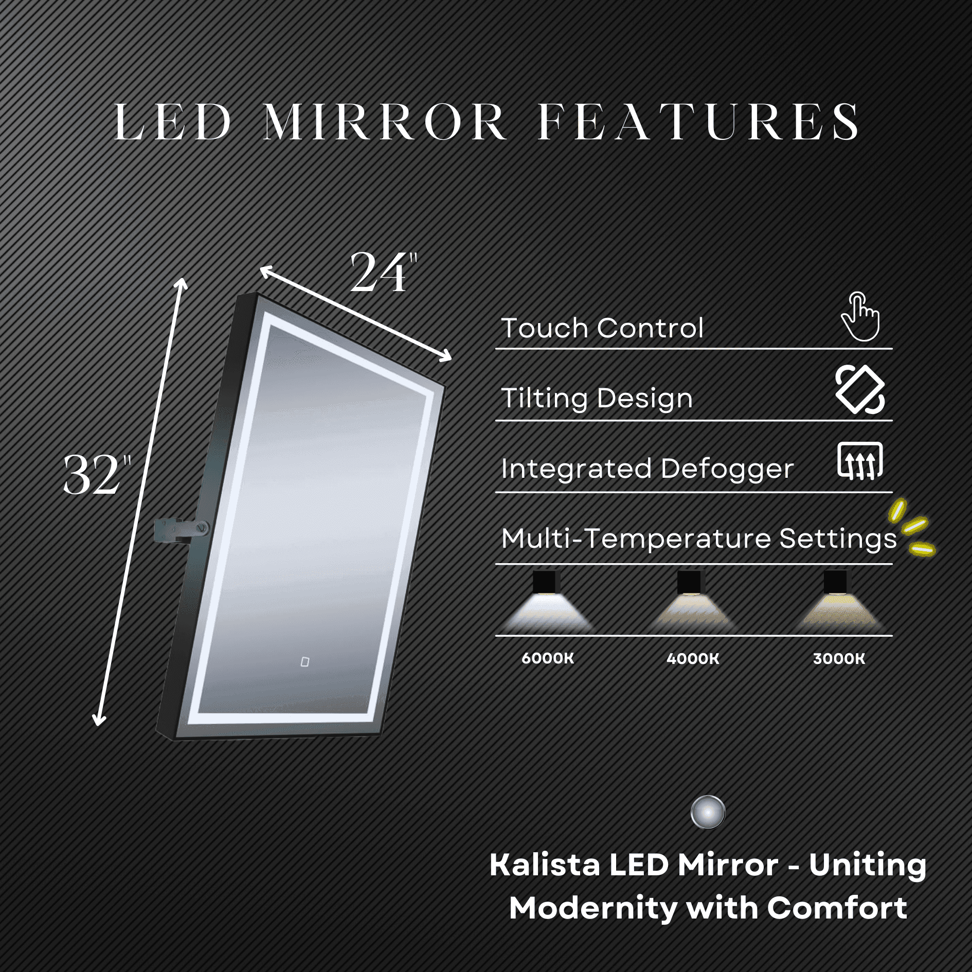 Kalista 24"x32" Pivot Mirror with High-Performance LED Lighting – Modern Luxury Bathroom Decor