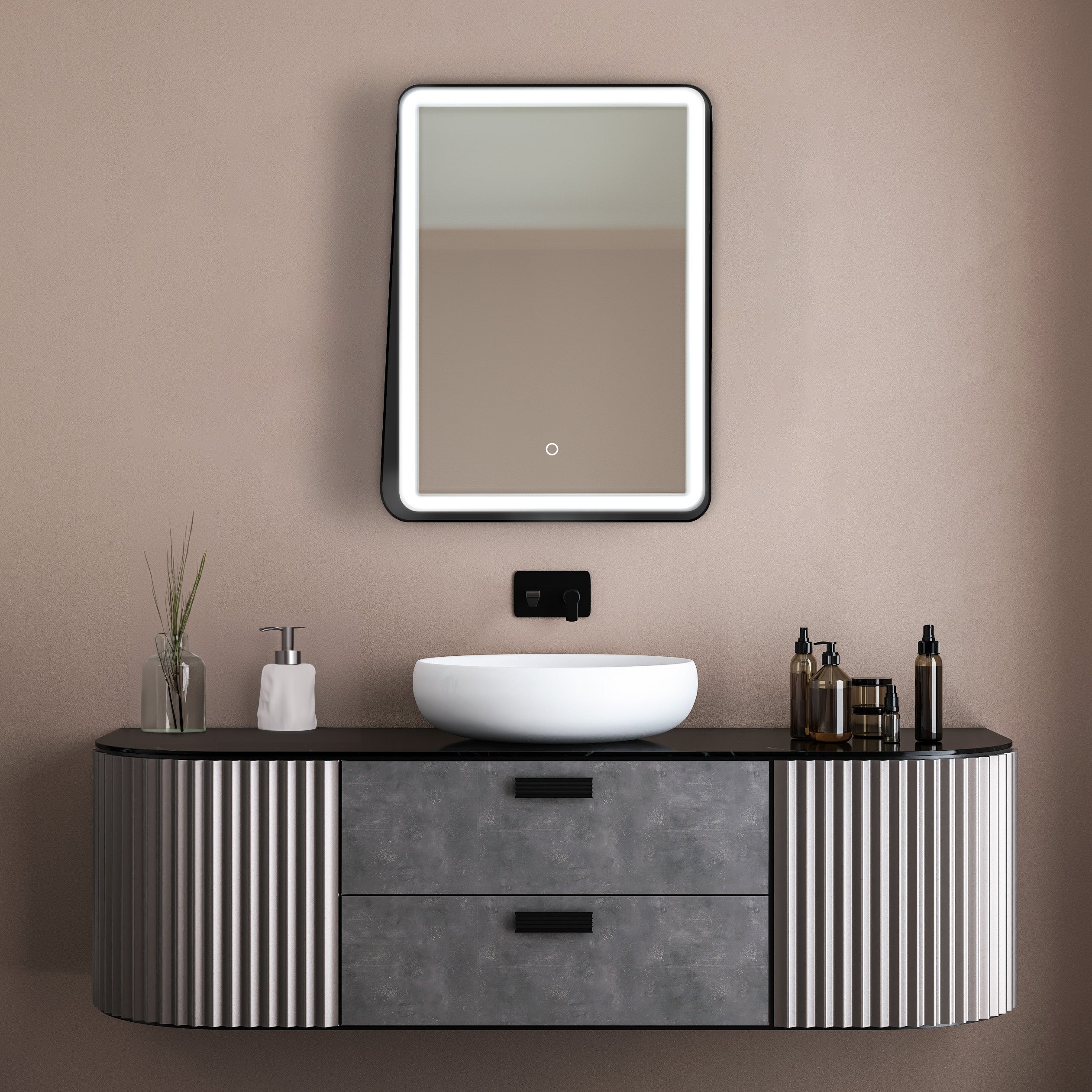 Zara 24"W x 32"H LED Lighted Mirror with Integrated Shelf
