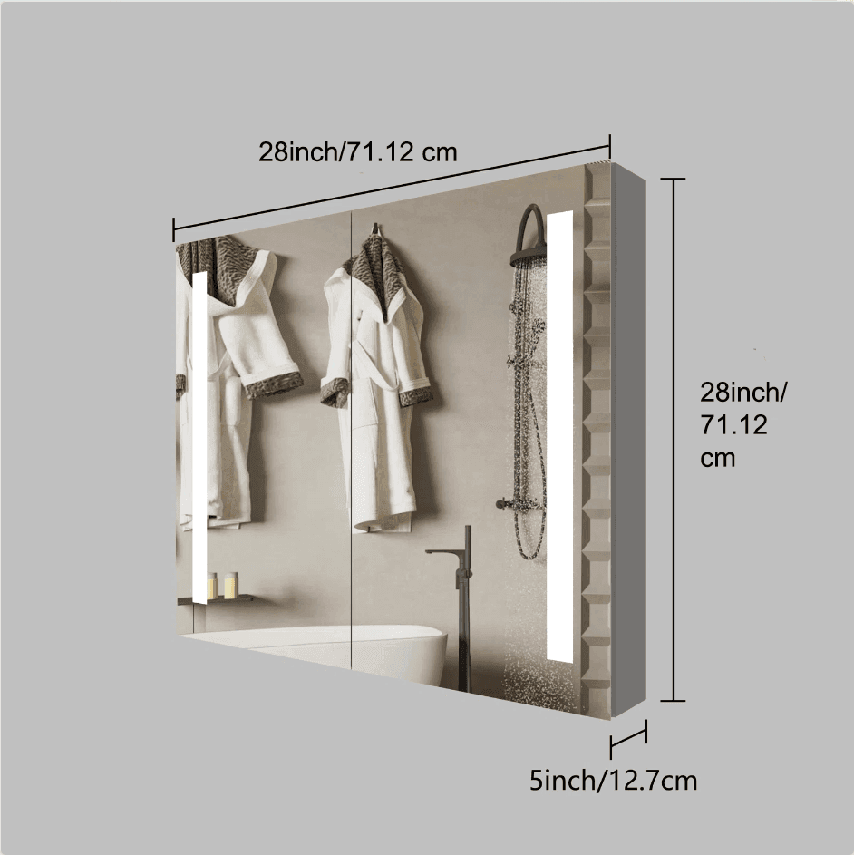 Solis LED Medicine Cabinet with Dimmable Lighting & Mirrored Doors – Waterproof Storage