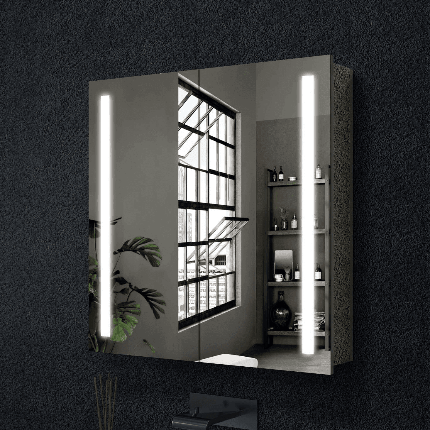 Solis LED Medicine Cabinet with Dimmable Lighting & Mirrored Doors – Waterproof Storage