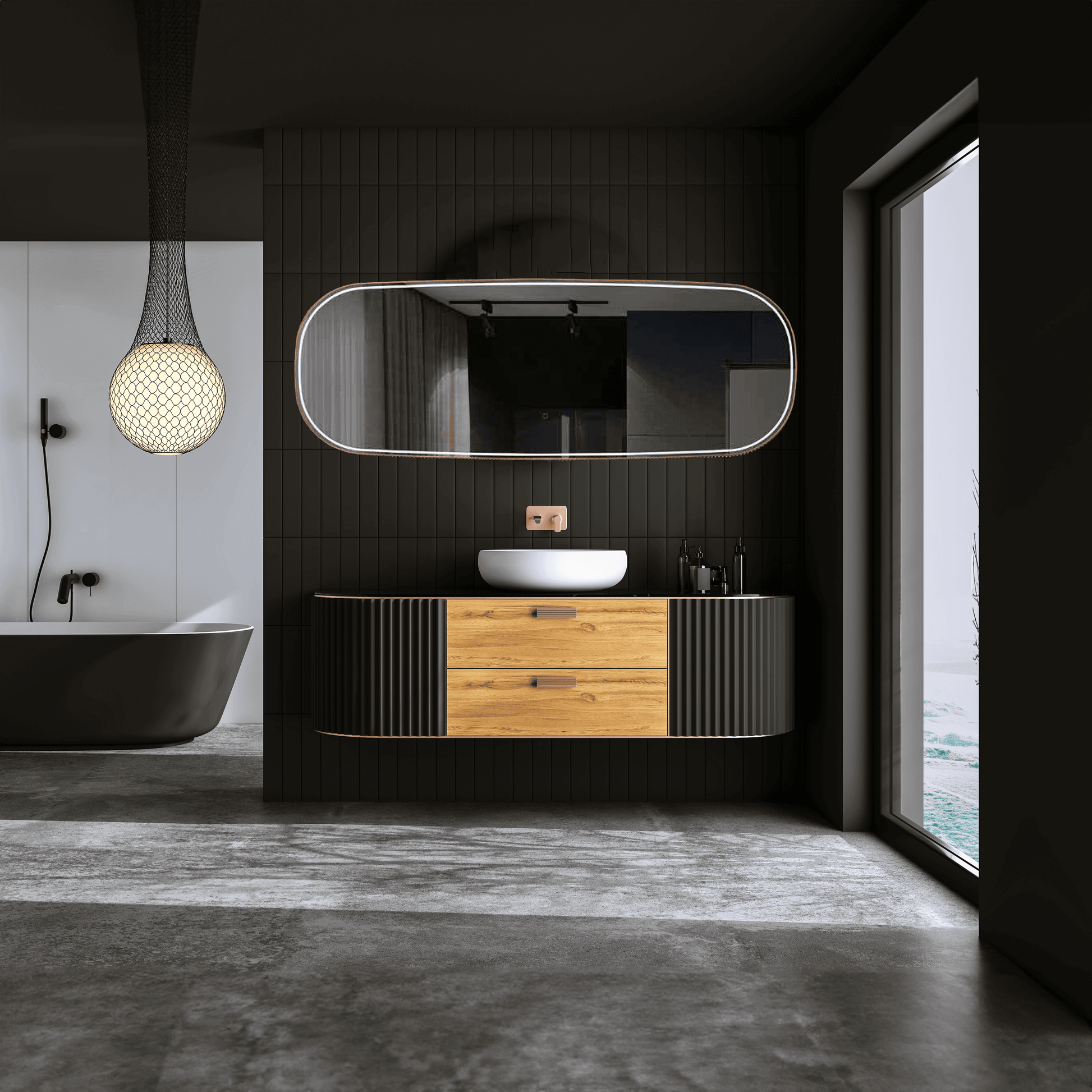 Highwood 63"H x 25.6"W Oval LED Mirror – Sleek Modern Design with Ambient Lighting, Waterproof