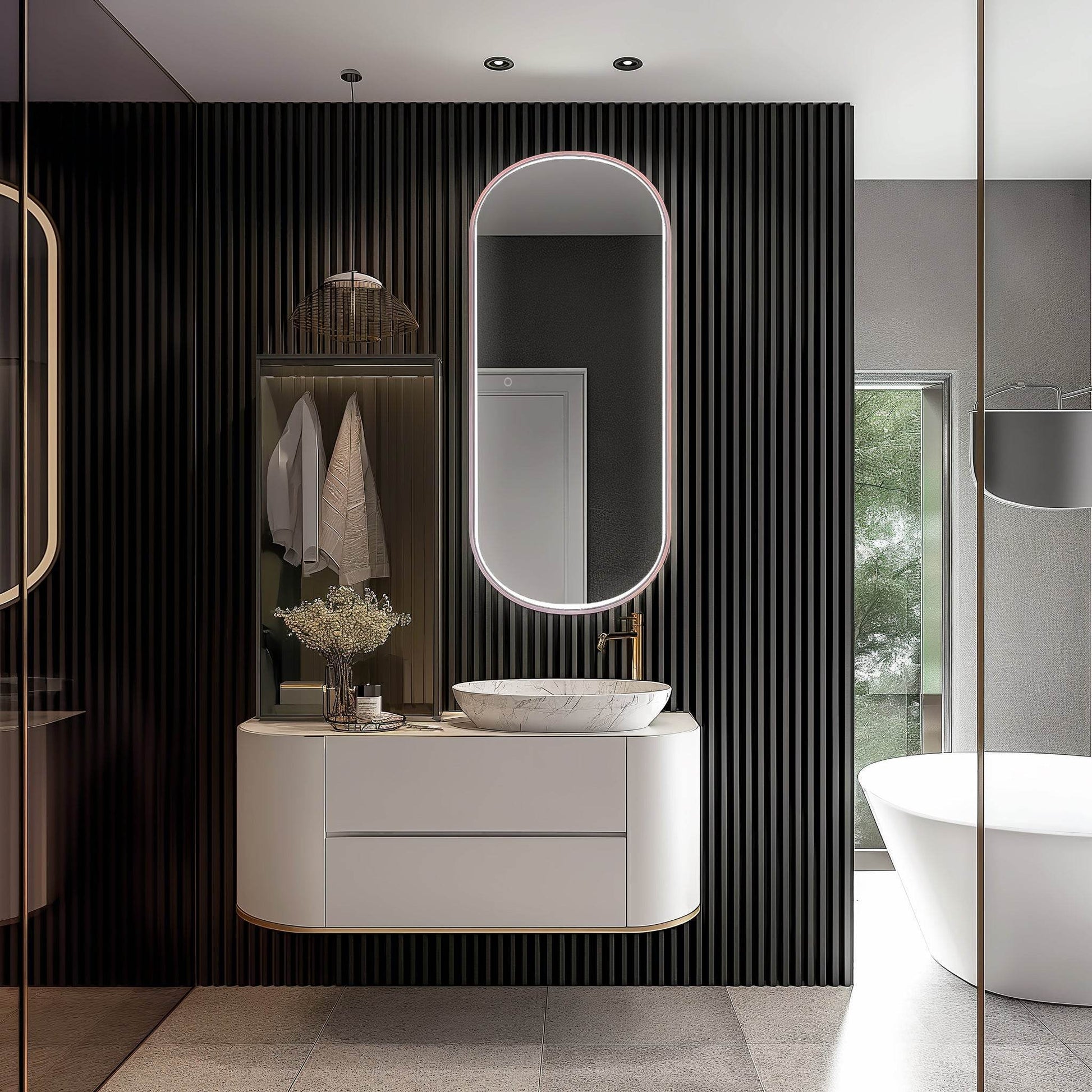 Highwood 63"H x 25.6"W Oval LED Mirror – Sleek Modern Design with Ambient Lighting, Waterproof