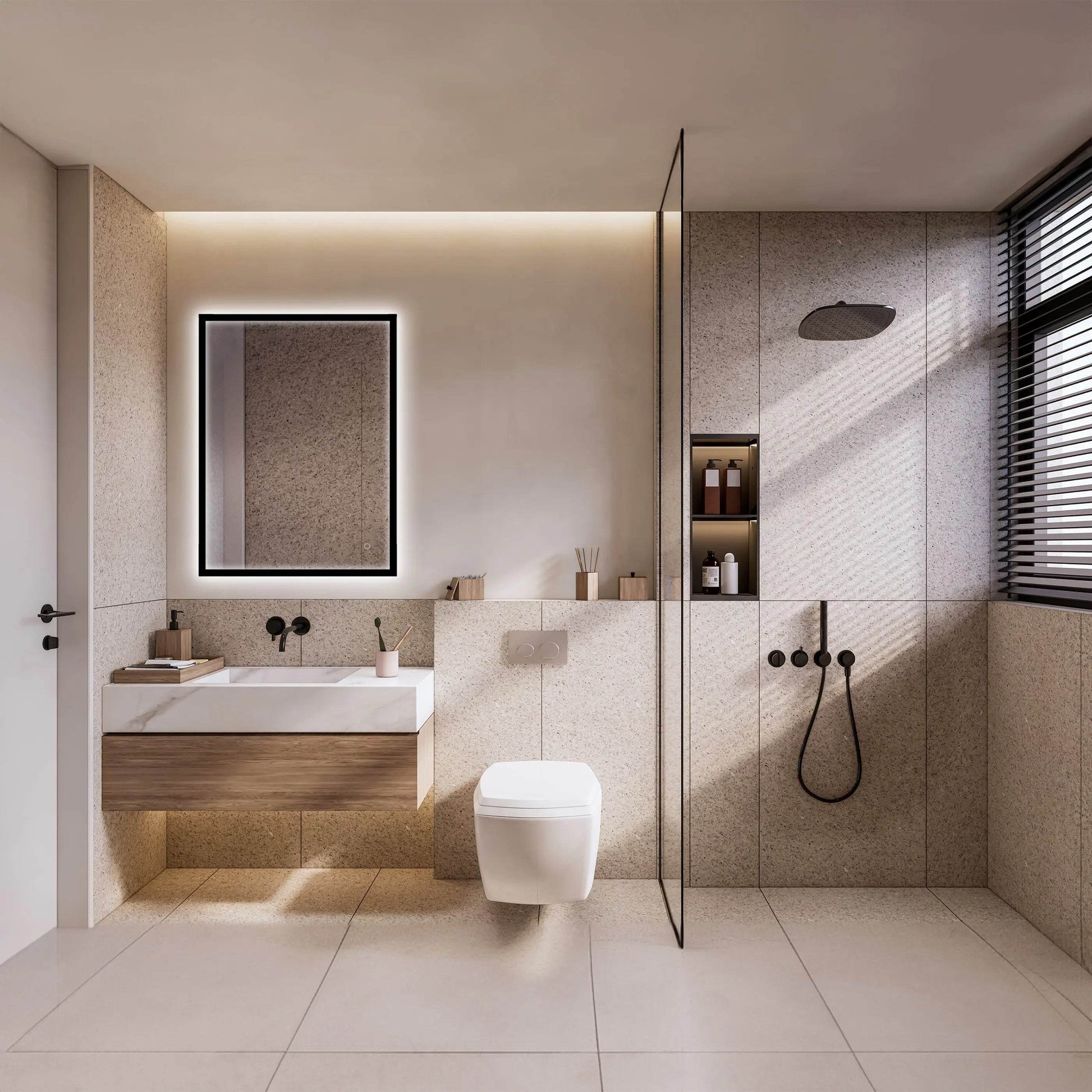 LEO Front & Backlit LED Lighted Mirror with Dimmer & Defogger - Available in 2 Sizes - Dreamwerks