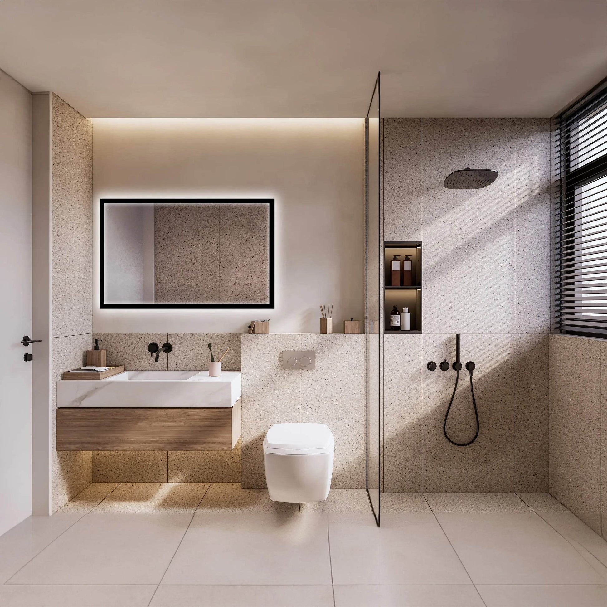 LEO Front & Backlit LED Lighted Mirror with Dimmer & Defogger - Available in 2 Sizes - Dreamwerks