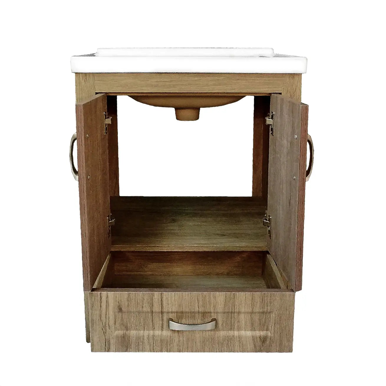 Tocador Livorno de 24" de ancho x 19" de profundidad x 33" de alto con encimera de cerámica en acabado con veta de madera