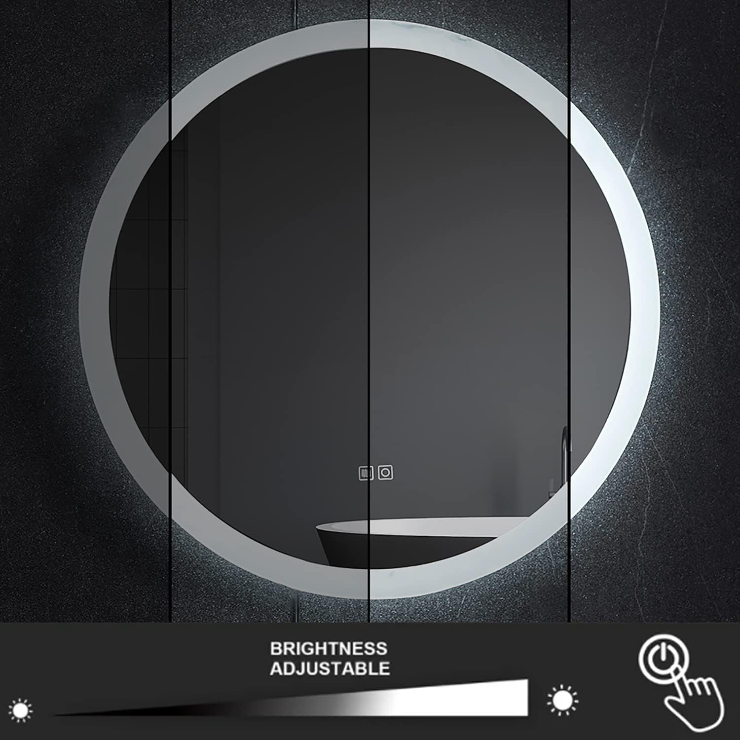 Dreamwerks-Mariana-24"-Round-LED-Mirror-integrated-Dimmer-Defogger-in-nice-luxury-bathroom-image-7
