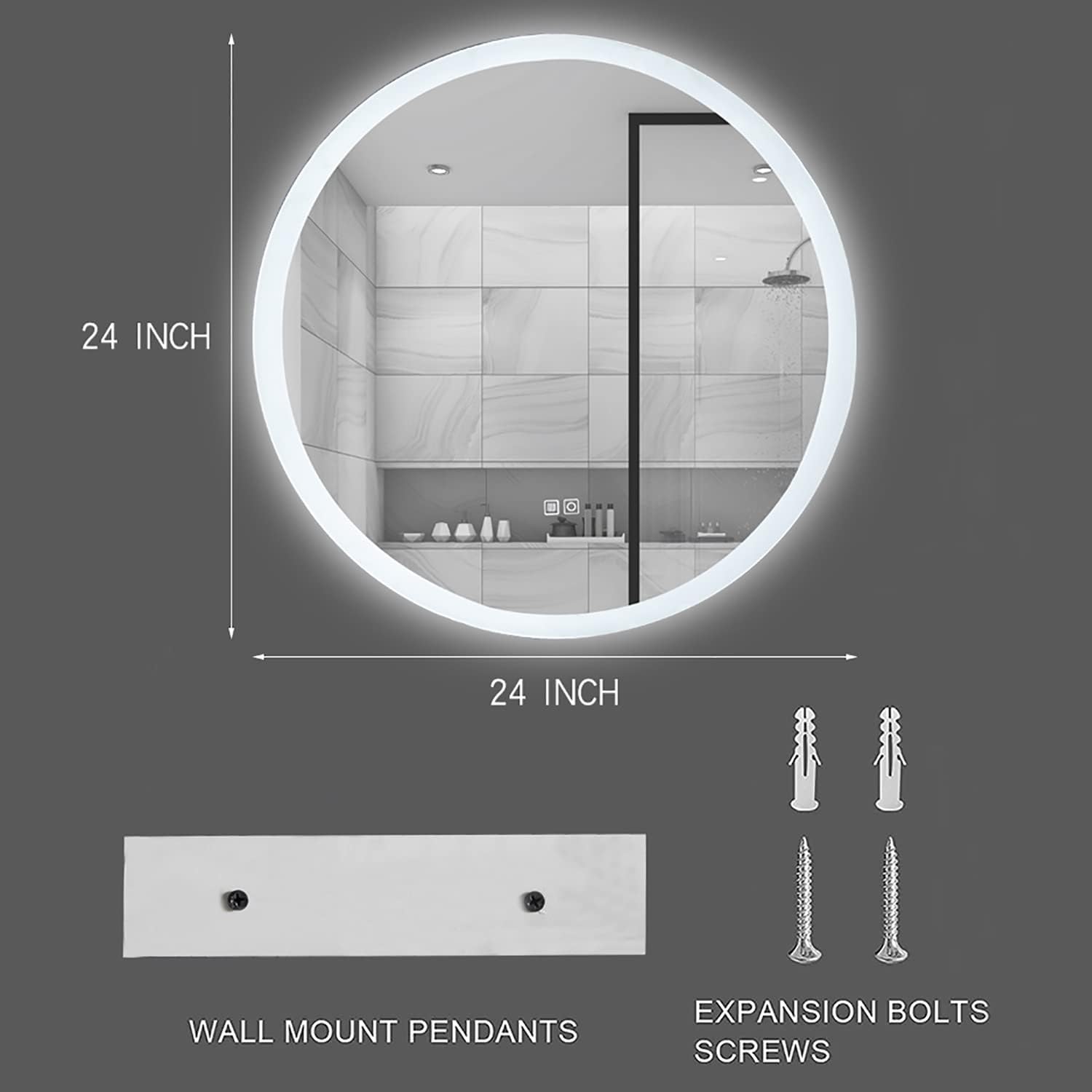 Mariana 24" Round LED Mirror with Dimmer & Defogger