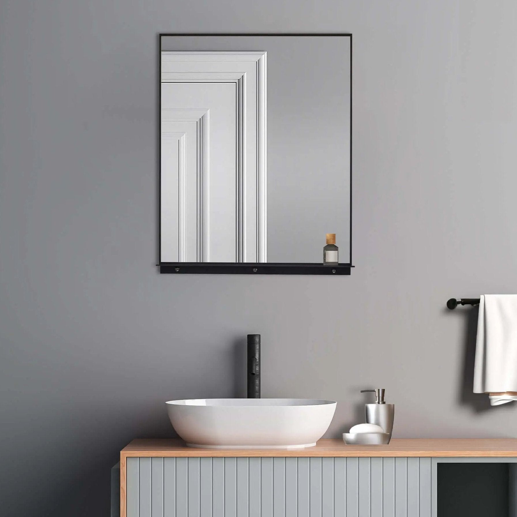 Lexi 24"W x 32"H Rectangular Framed Mirror with Integrated Shelf in Matte Black Dreamwerks Framed Mirror