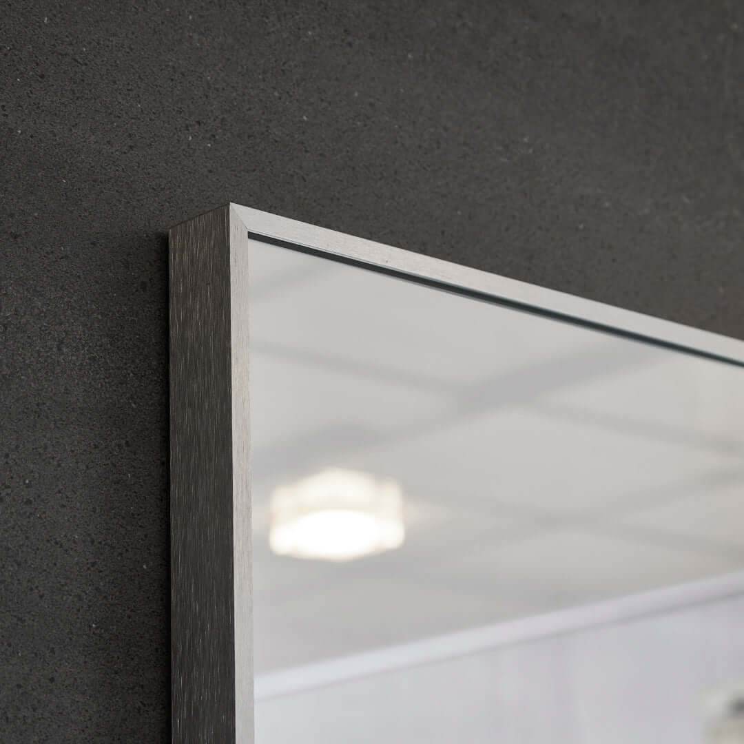 Lexi Wall mounted storage mirror with integrated shelf in brushed nickel – Rectangular framed design