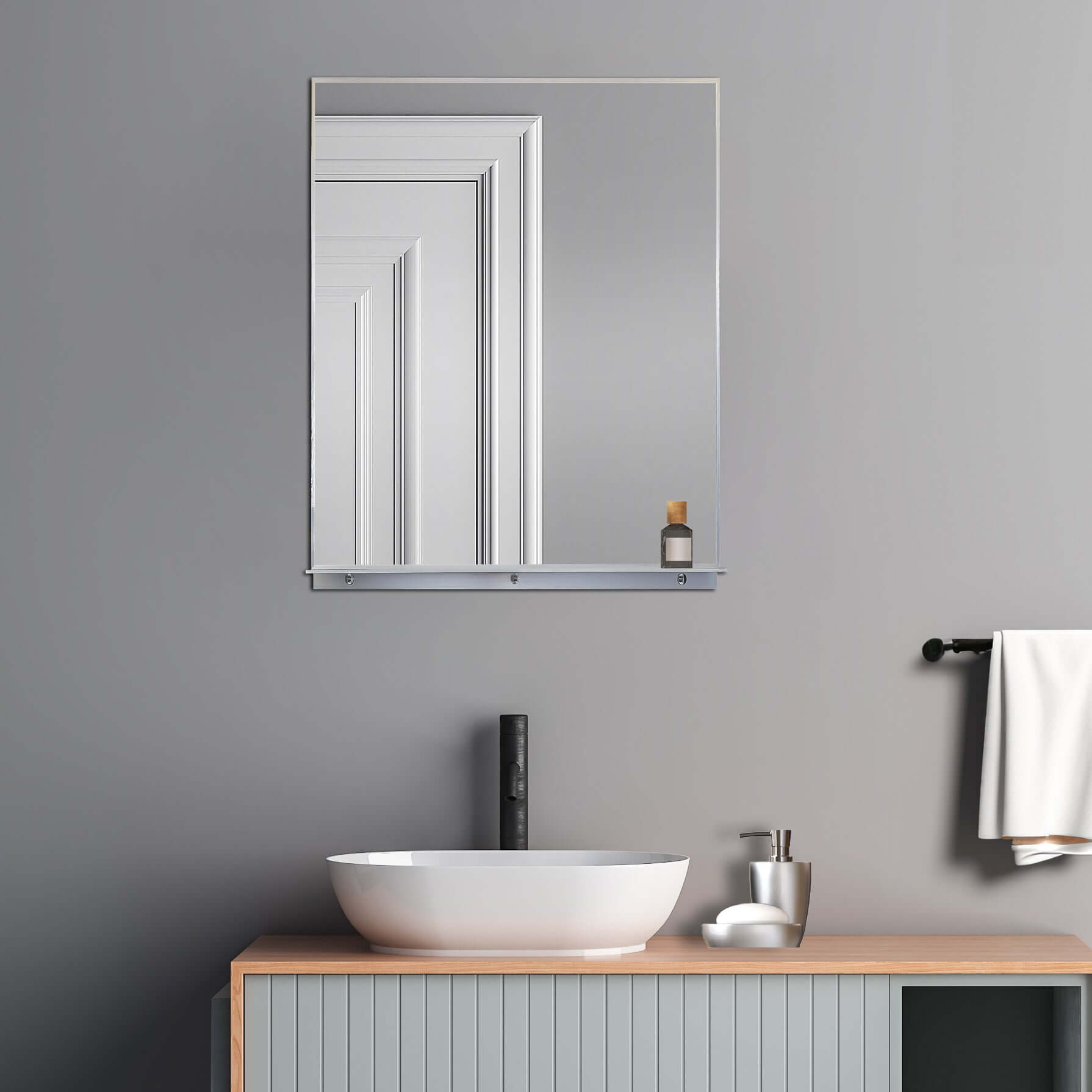 Lexi 24"W x 32"H Rectangular Framed Mirror with Integrated Shelf in Brushed Nickel - Dreamwerks