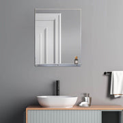 Lexi Wall mounted storage mirror with integrated shelf in brushed nickel – Rectangular framed design