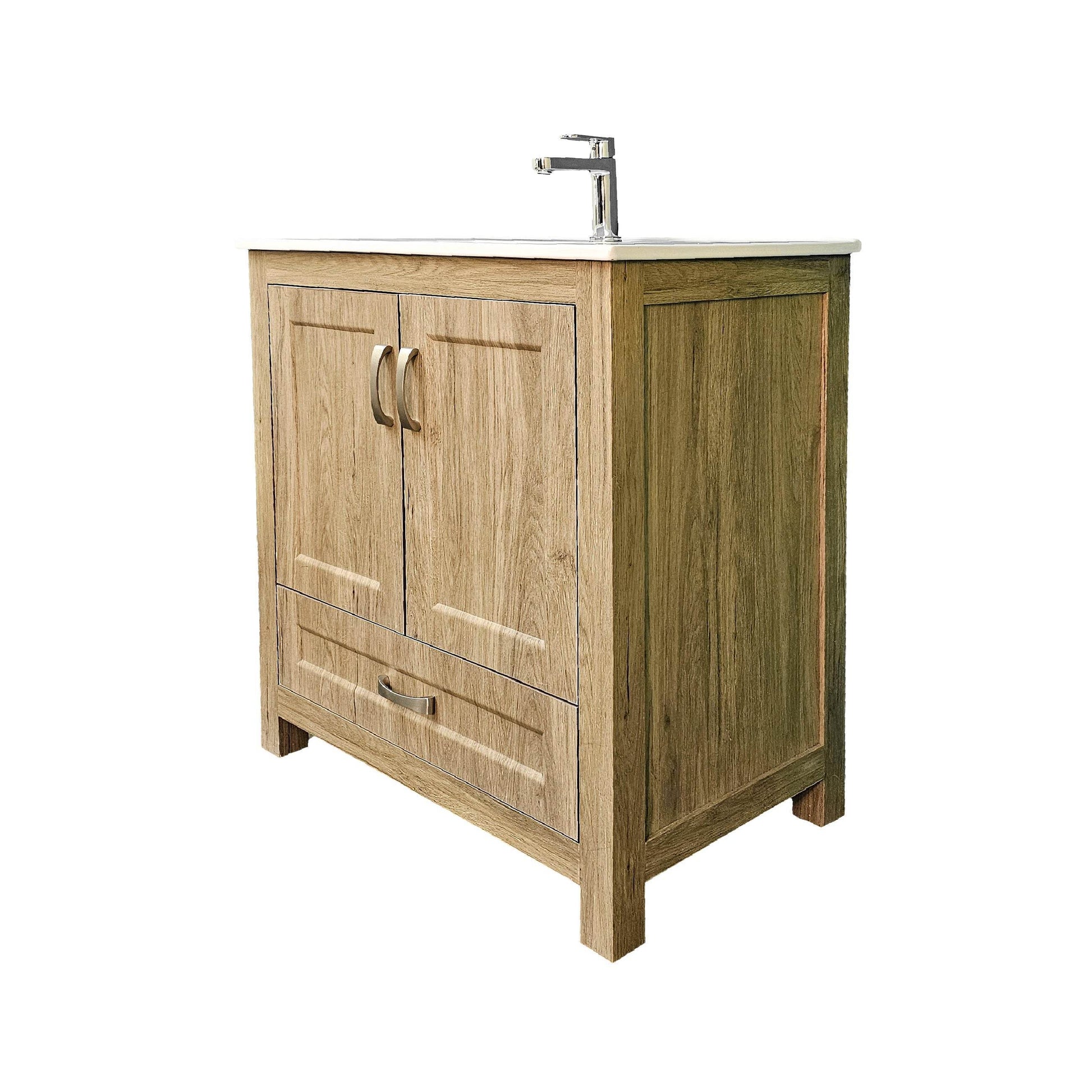 Livorno 30" W x 19" D x 33" H Vanity with White Ceramic Vanity Top in Woodgrain Finish - Dreamwerks