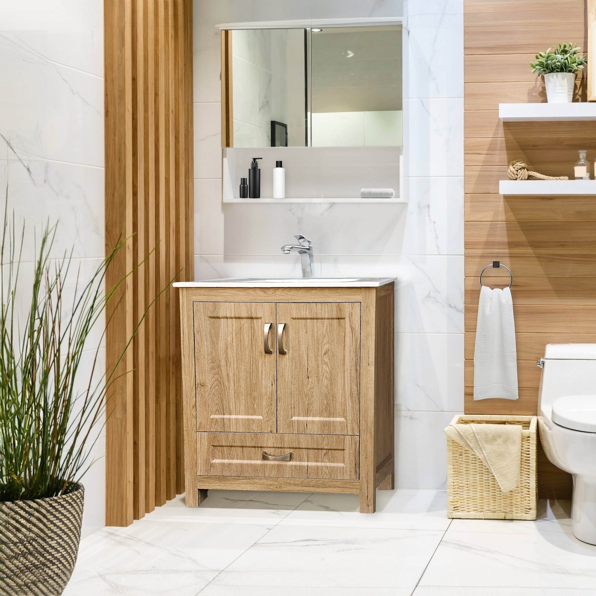 Livorno 30" W x 19" D x 33" H Vanity with White Ceramic Vanity Top in Woodgrain Finish - Dreamwerks