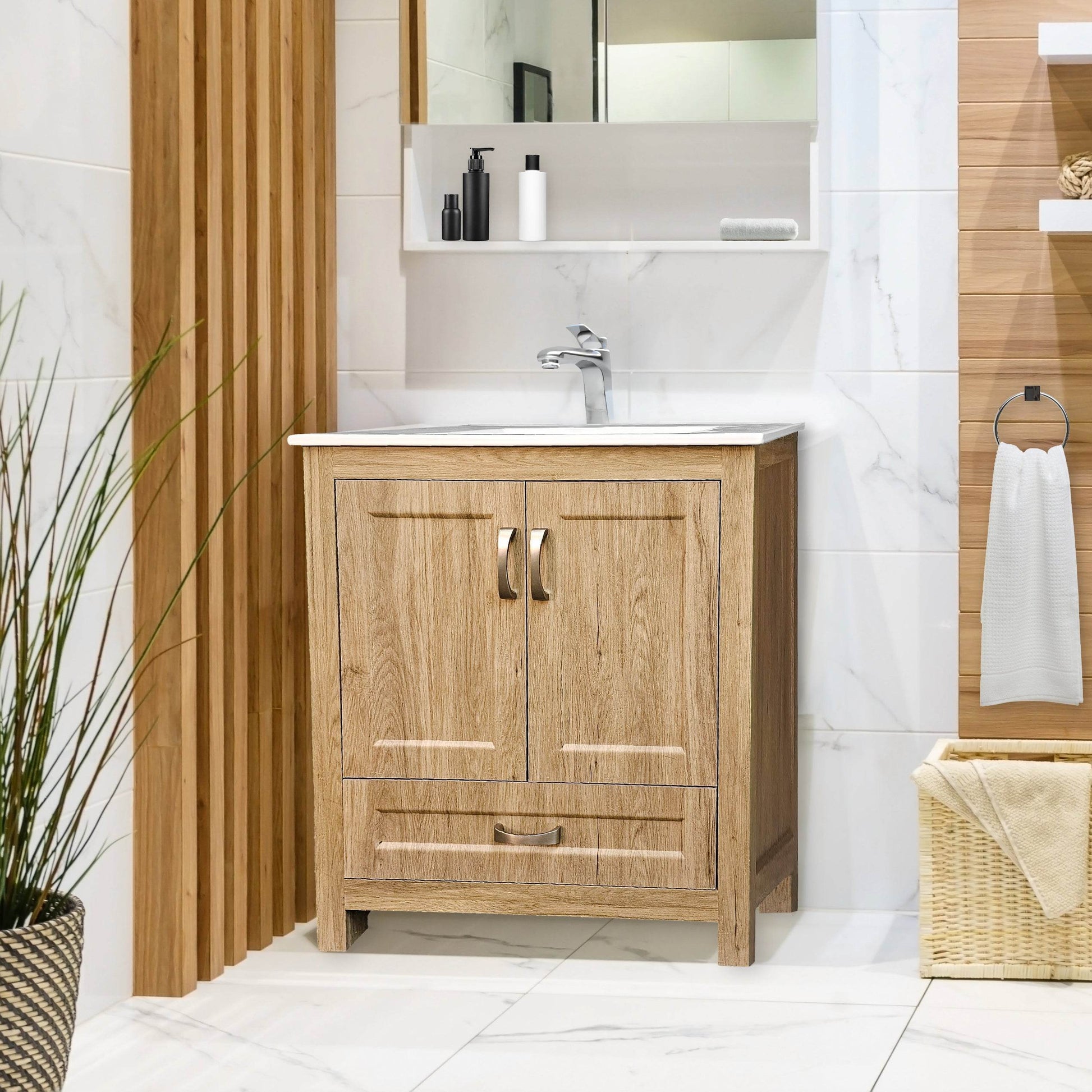 Livorno 30" W x 19" D x 33" H Vanity with White Ceramic Vanity Top in Woodgrain Finish - Dreamwerks