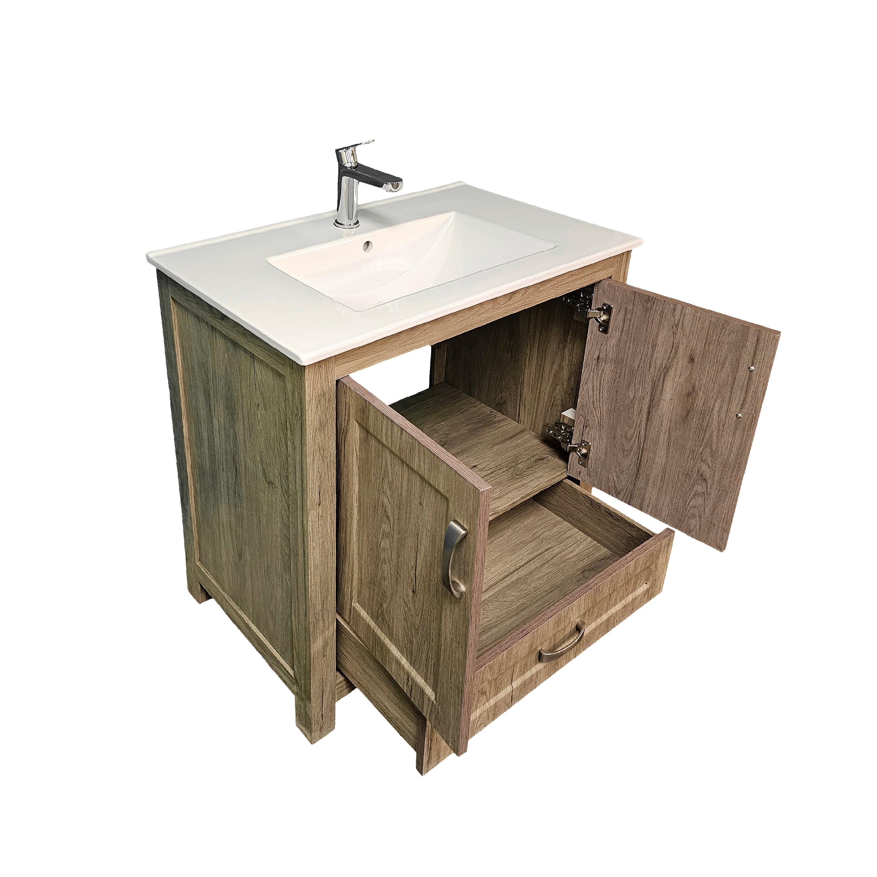 Livorno 30" W x 19" D x 33" H Vanity with White Ceramic Vanity Top in Woodgrain Finish - Dreamwerks