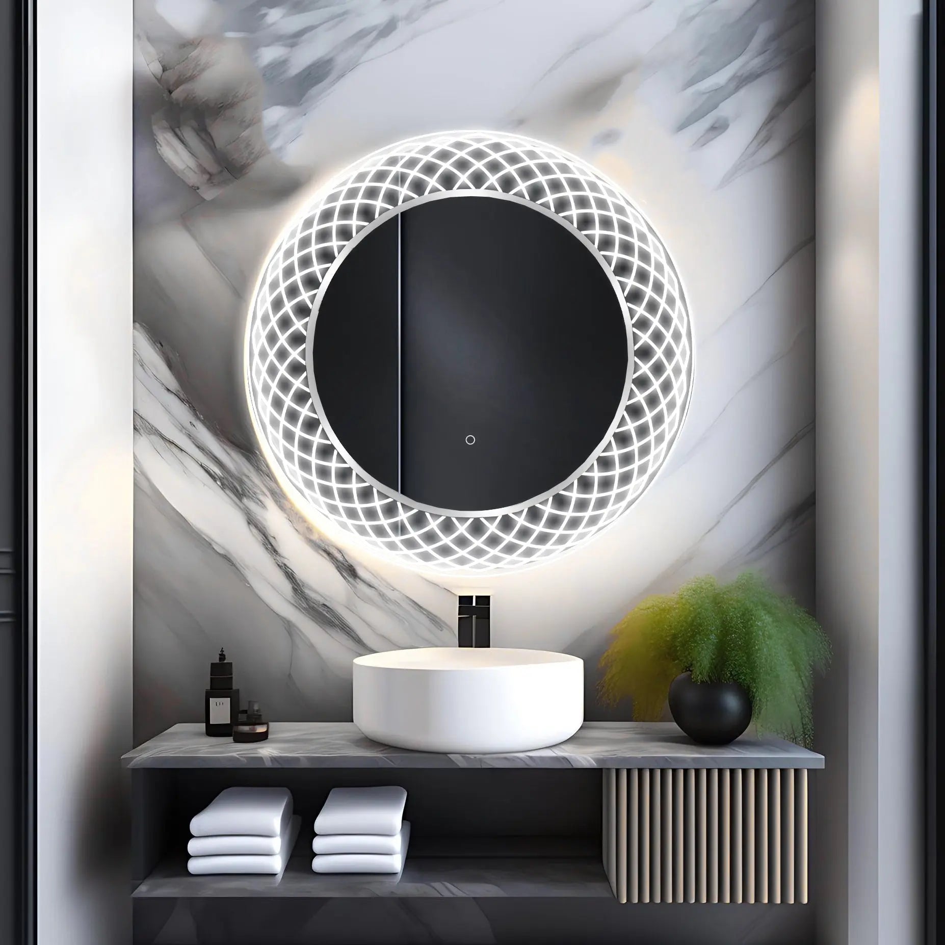Liza Round LED Lighted Mirror with Dimmer & Defogger - Available in 2 Sizes Dreamwerks LED Mirror 32