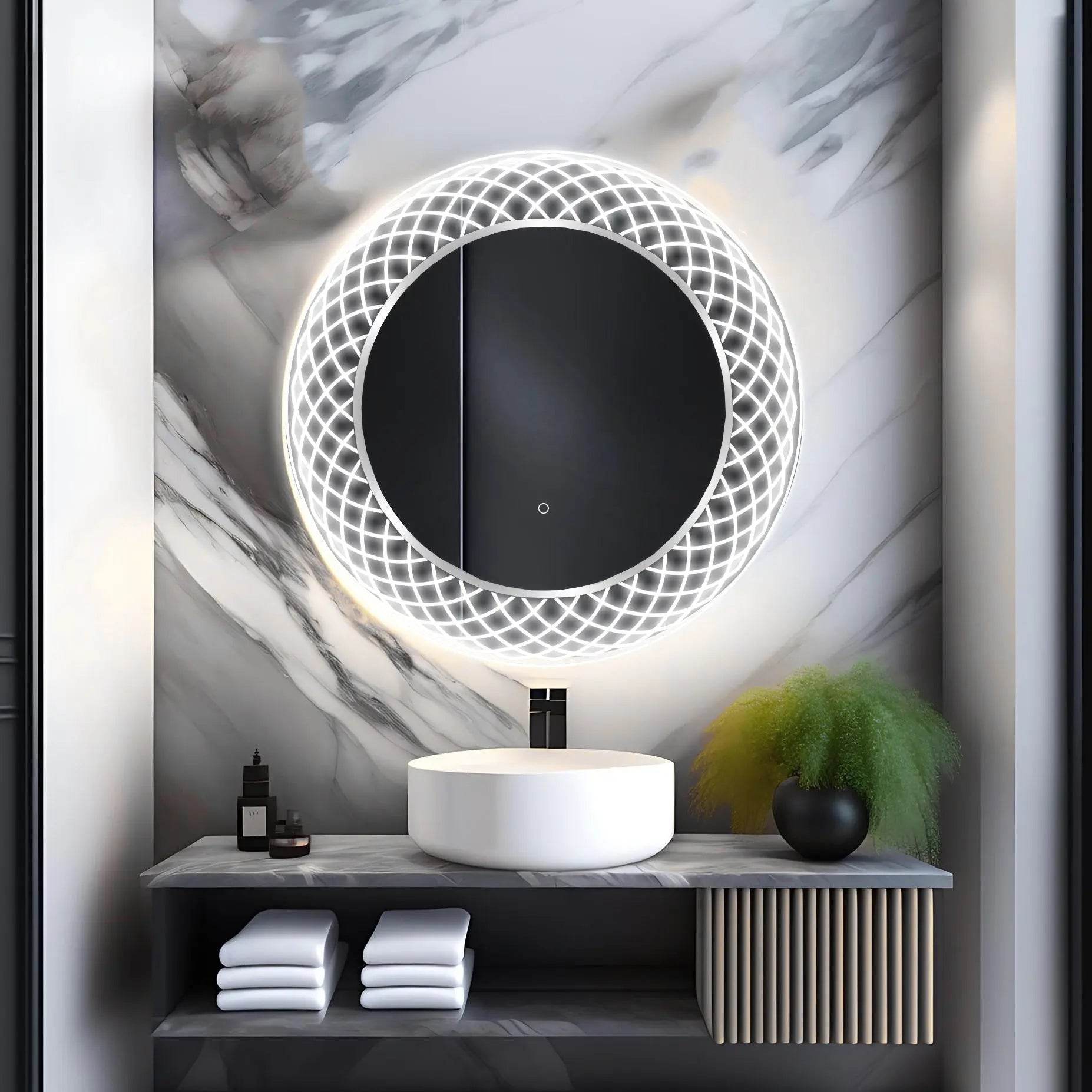 Liza Round LED Lighted Mirror with Dimmer & Defogger - Available in 2 Sizes - Dreamwerks