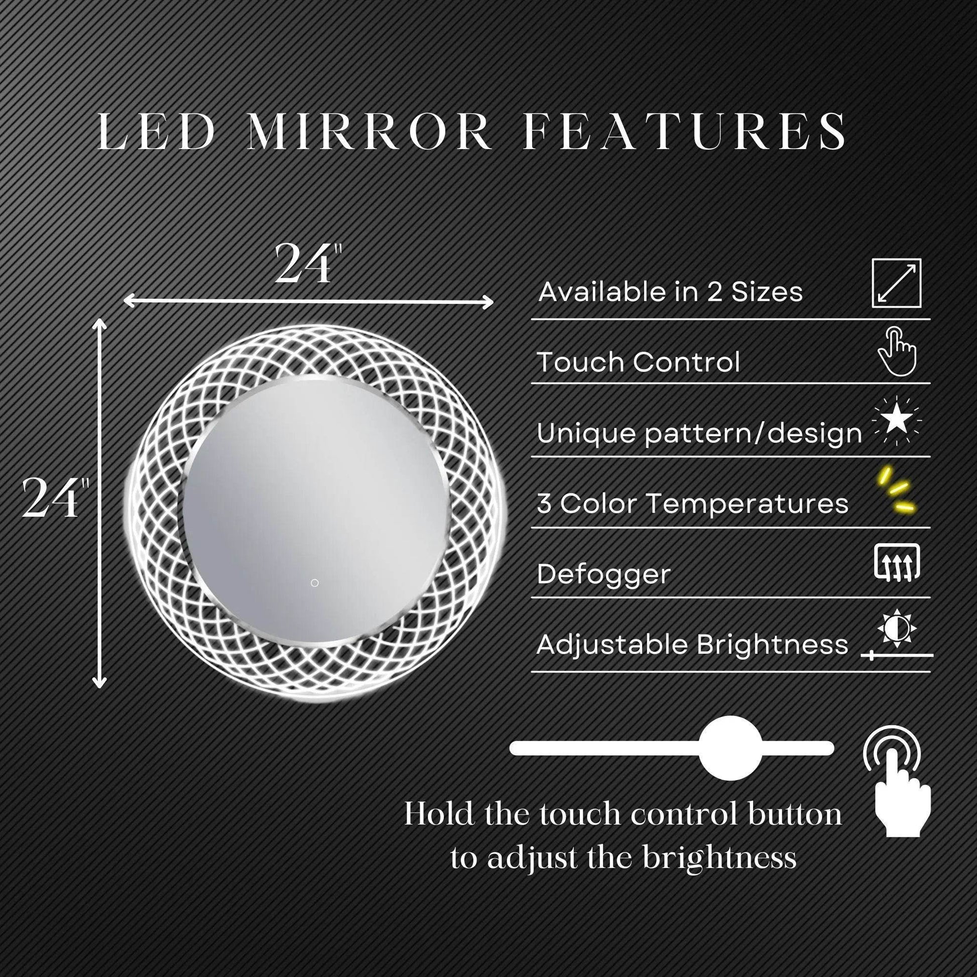 Liza Round LED Lighted Mirror with Dimmer & Defogger - Available in 2 Sizes - Dreamwerks