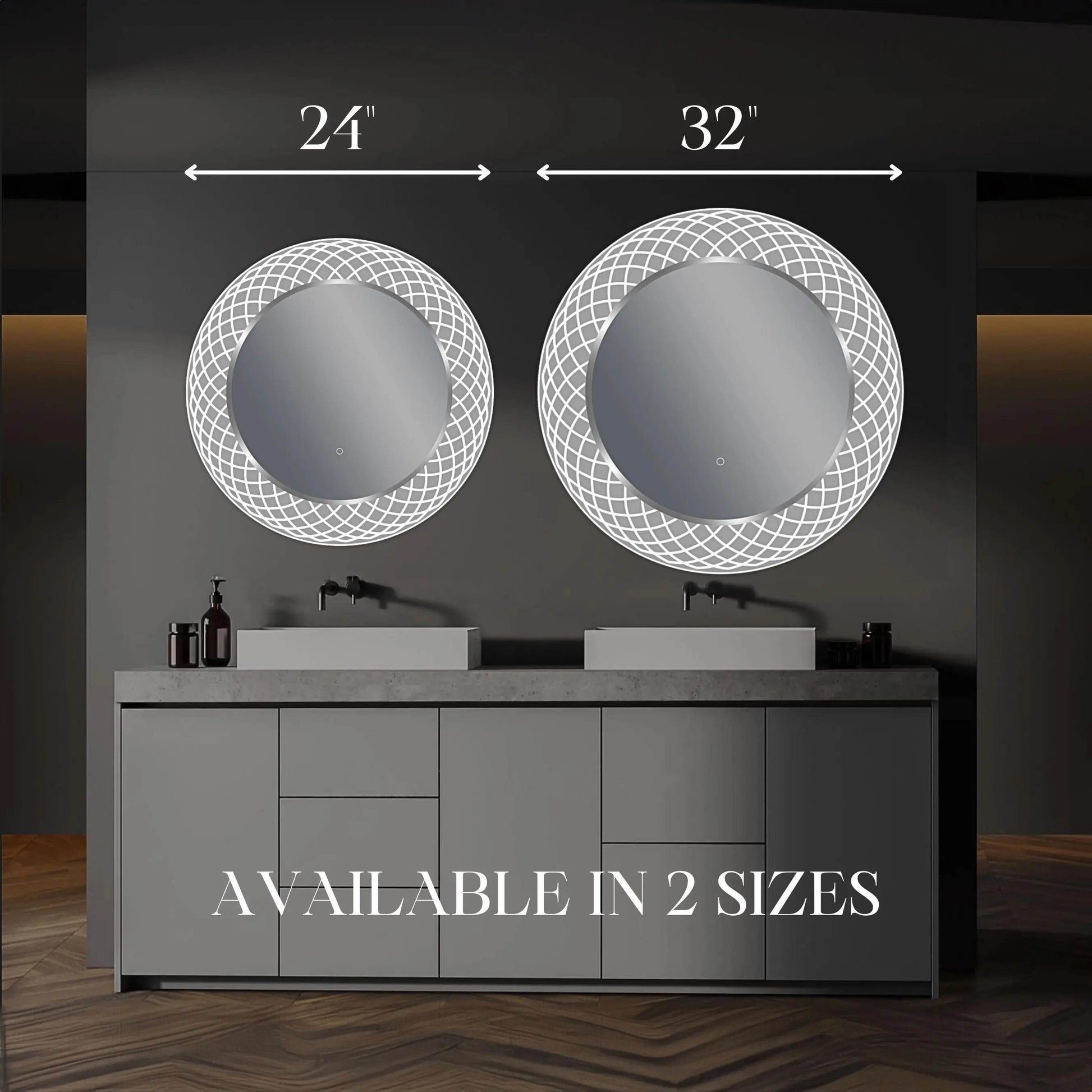 Liza Round LED Lighted Mirror with Dimmer & Defogger - Available in 2 Sizes - Dreamwerks