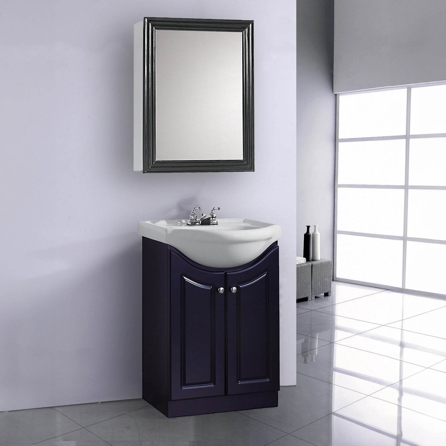 Elanor 24" W x 19" D x 34" H Semi-Contemporary Euro Vanity in Satin Black with Ceramic Vanity Top in White - Dreamwerks