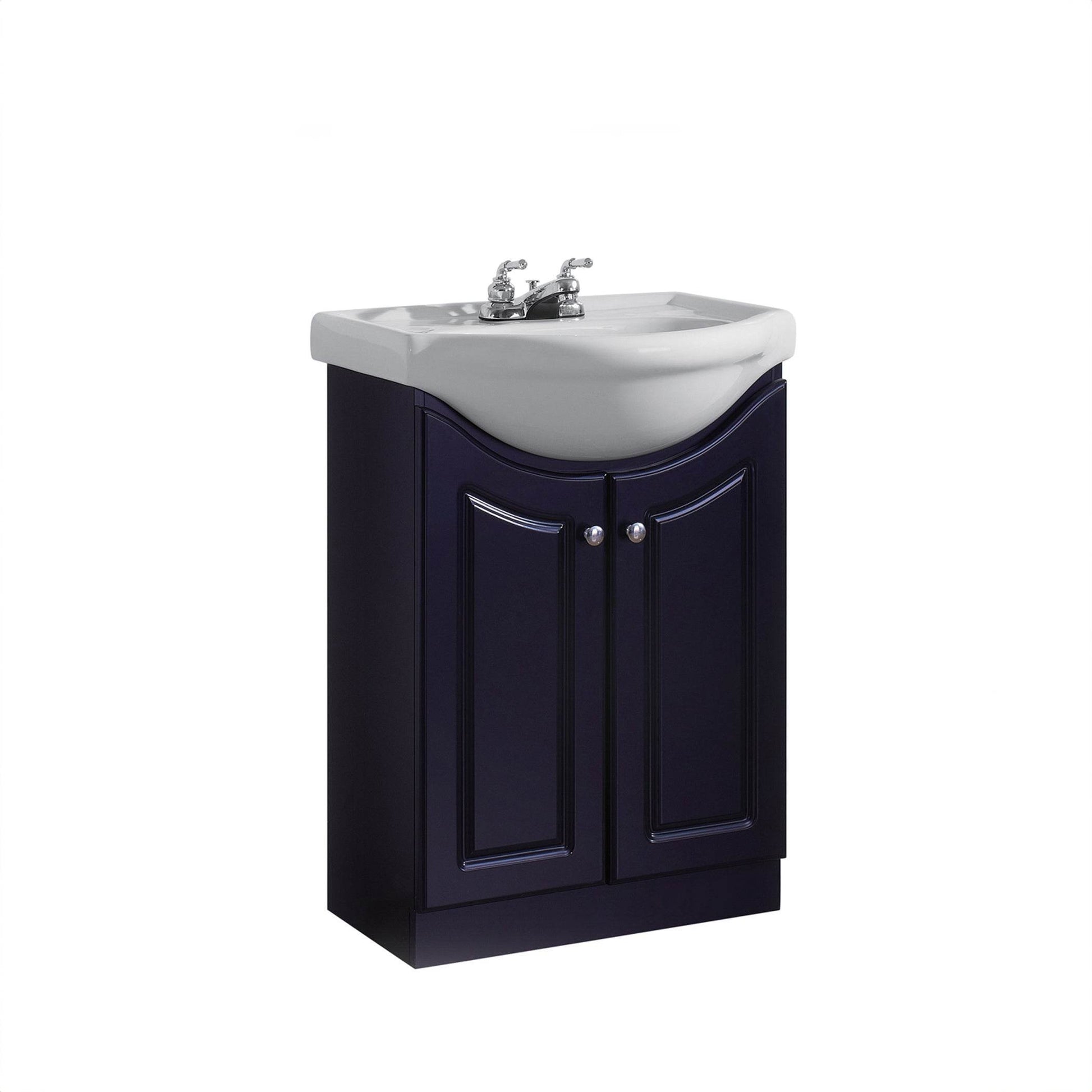 Elanor 24" W x 19" D x 34" H Semi-Contemporary Euro Vanity in Satin Black with Ceramic Vanity Top in White - Dreamwerks