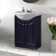 Elanor 24" W x 19" D x 34" H Semi-Contemporary Euro Vanity in Satin Black with Ceramic Vanity Top in White - Dreamwerks