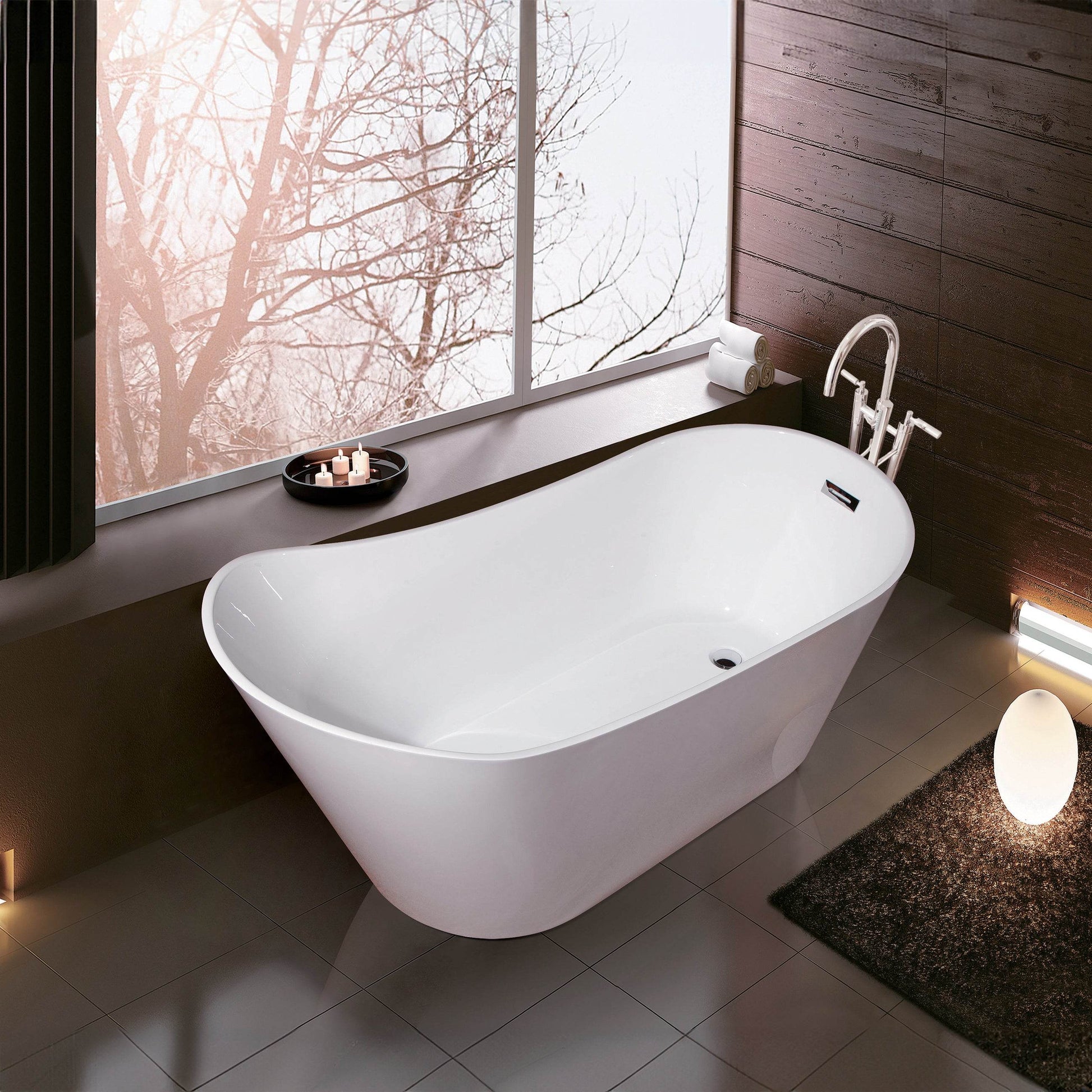 Dreamwerks 66.9" Acrylic Curved Flatbottom Bathtub in Glossy White - Dreamwerks