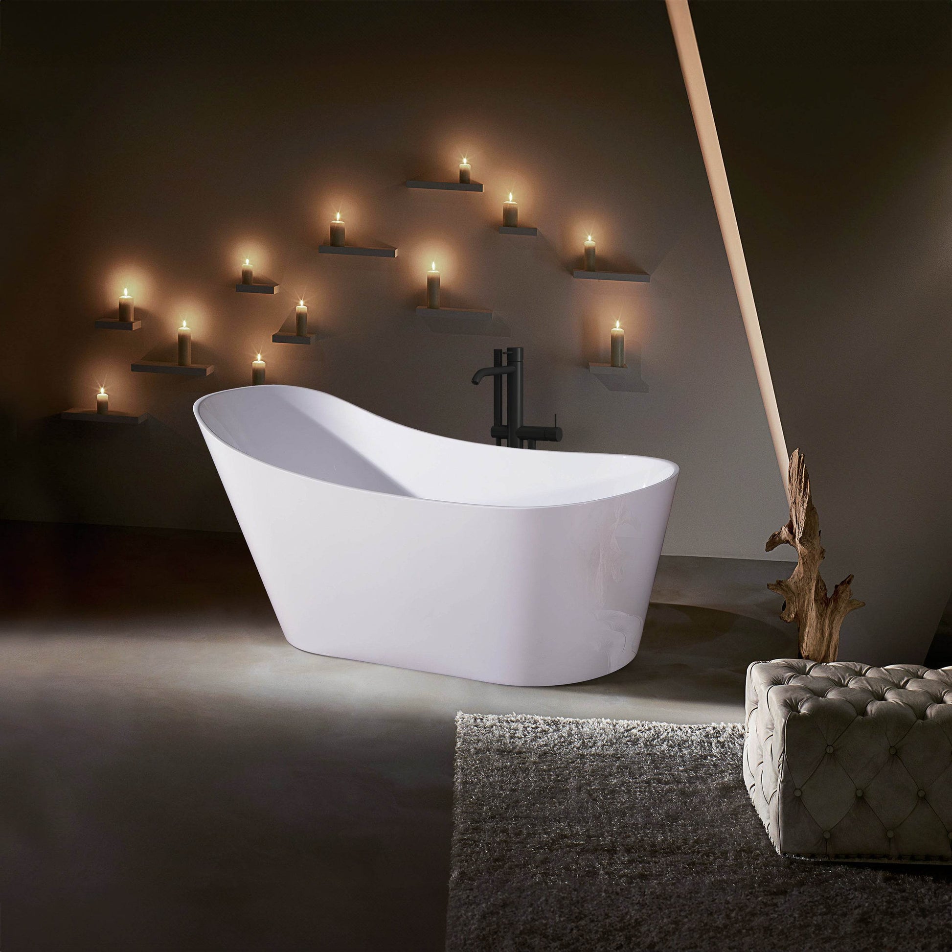 Dreamwerks 66.9" Acrylic Curved Flatbottom Bathtub in Glossy White - Dreamwerks