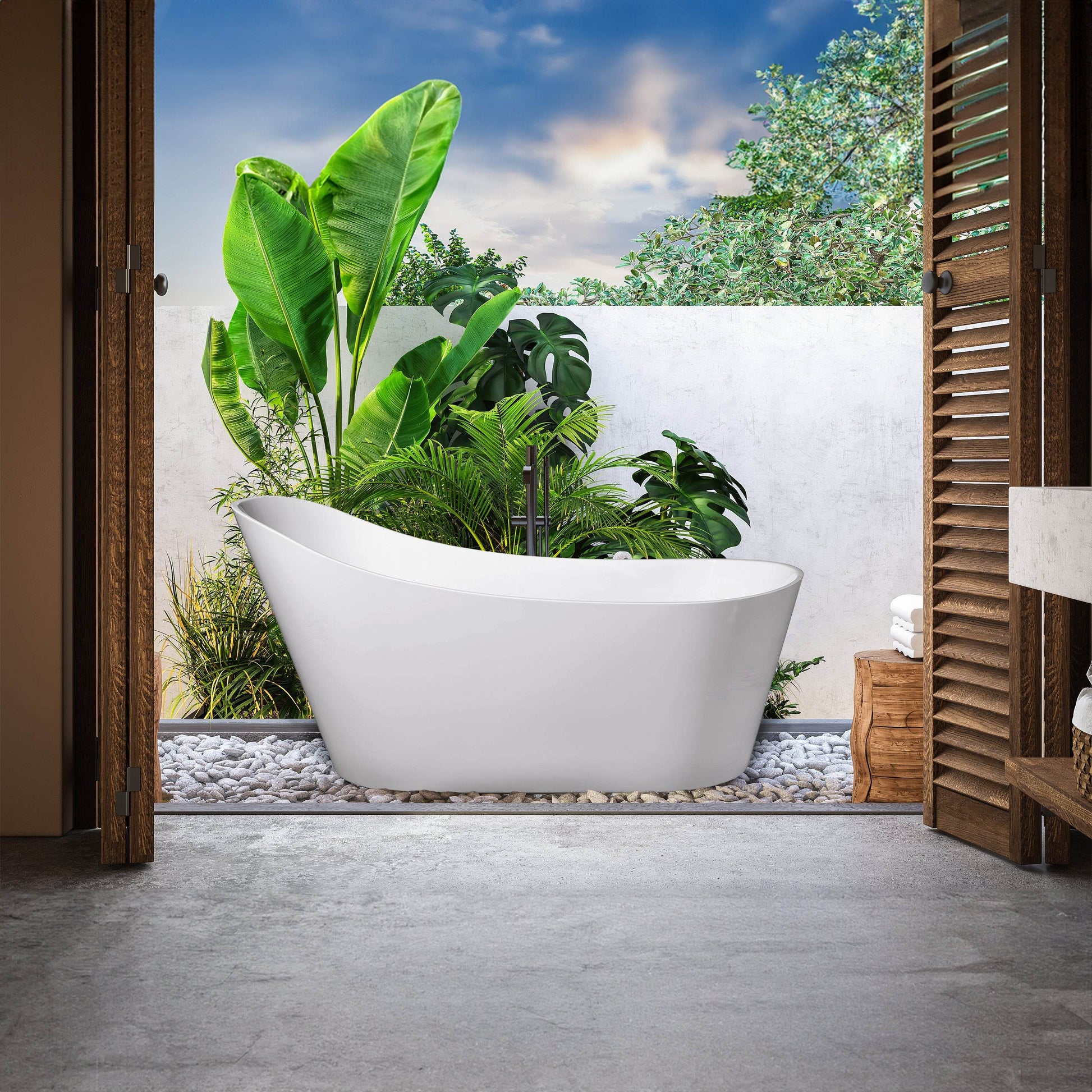 Dreamwerks 66.9" Acrylic Curved Flatbottom Bathtub in Glossy White - Dreamwerks