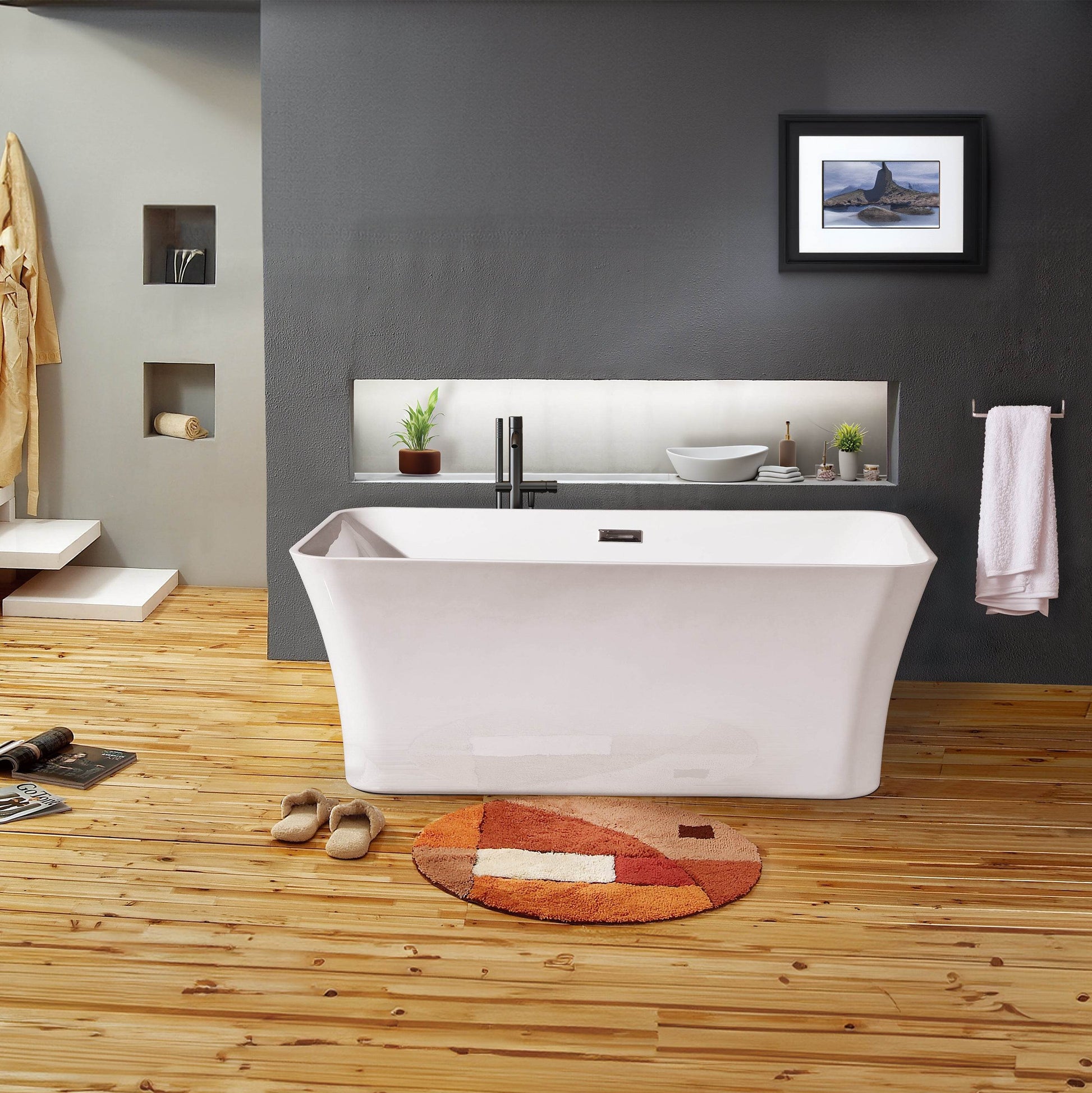 Dreamwerks 80 Gallon White Acrylic Rectangular Tub – Fiberglass Bathtub for Modern Baths