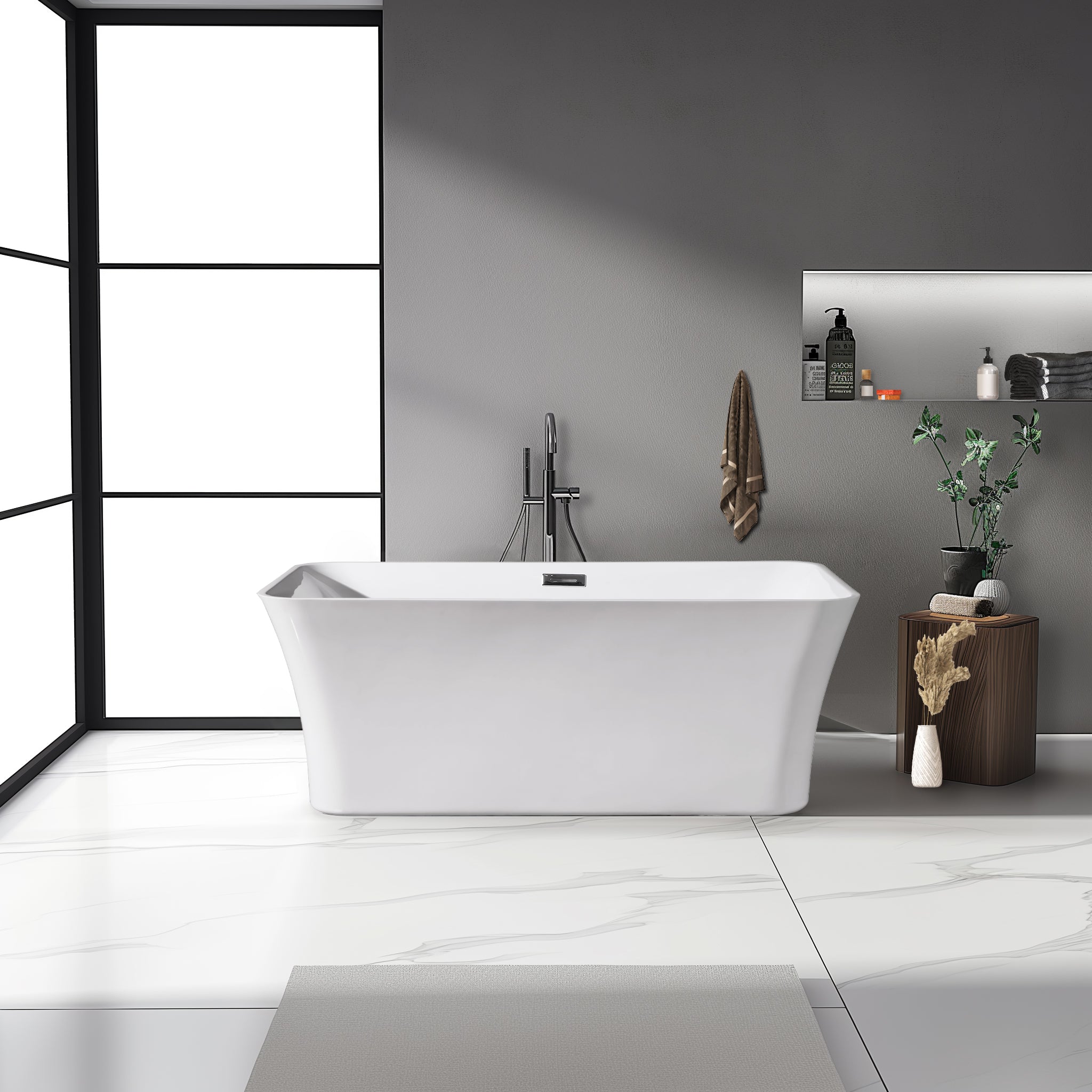 Dreamwerks 66.9" Acrylic Rectangular Flatbottom Bathtub in Glossy White - Dreamwerks