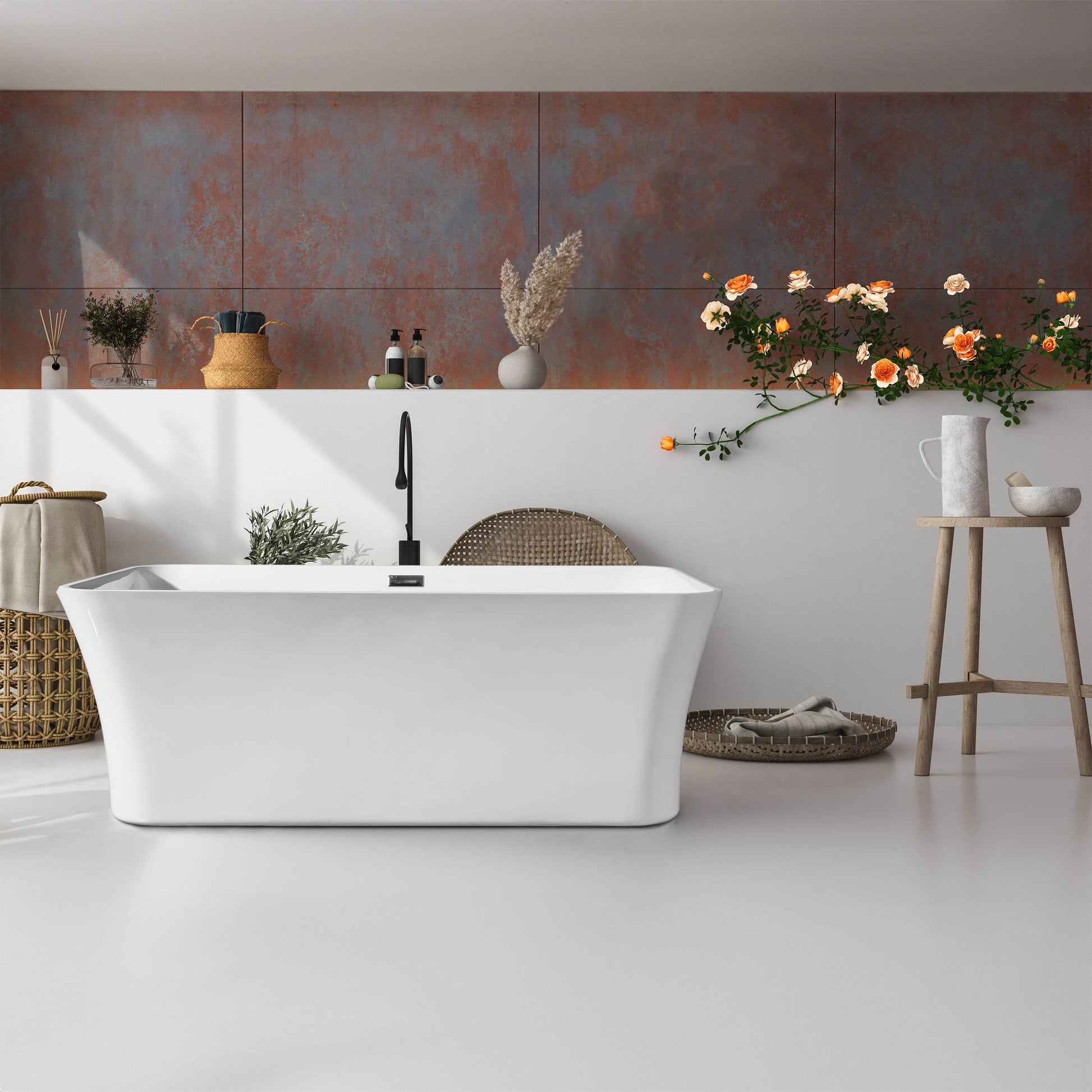 Dreamwerks 80 Gallon White Acrylic Rectangular Tub – Fiberglass Bathtub for Modern Baths