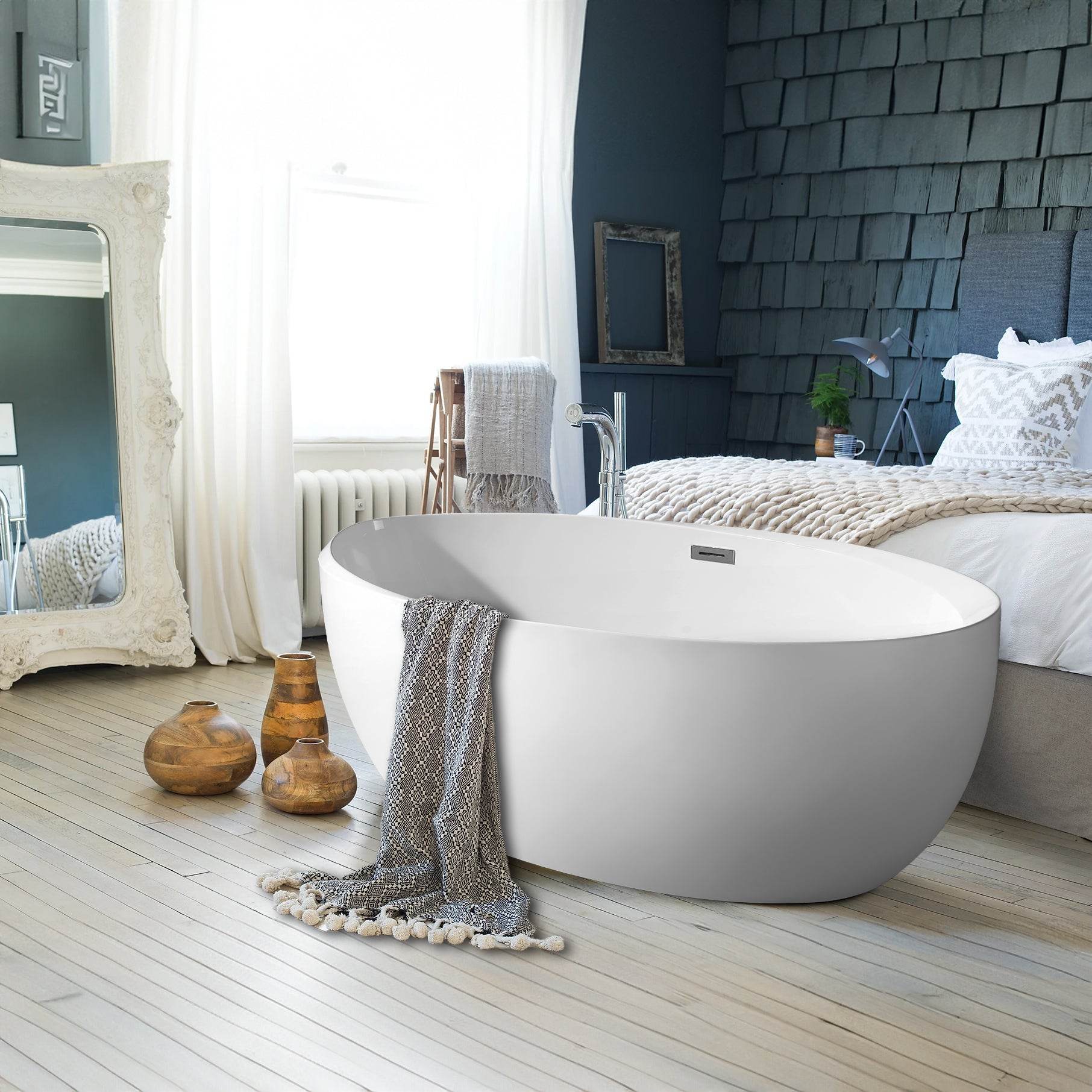 Luxury freestanding Acrylic Flatbottom oval fiberglass bathtub in glossy white – Dreamwerks