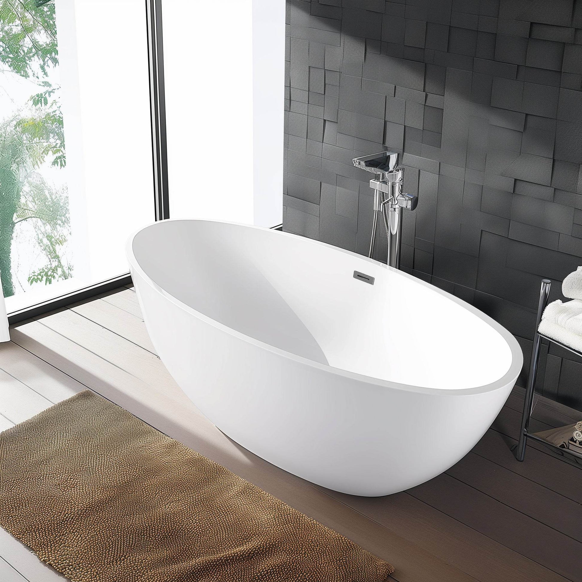 Luxury freestanding Acrylic Flatbottom oval fiberglass bathtub in glossy white – Dreamwerks
